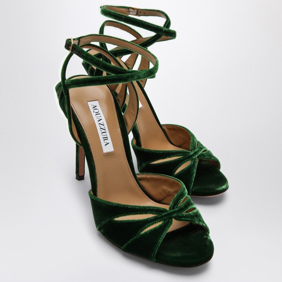 Aquazzura o1d2blof0824 Velvet Sandals in Dark Green Size US 6 / IT 36 - 5 Thumbnail