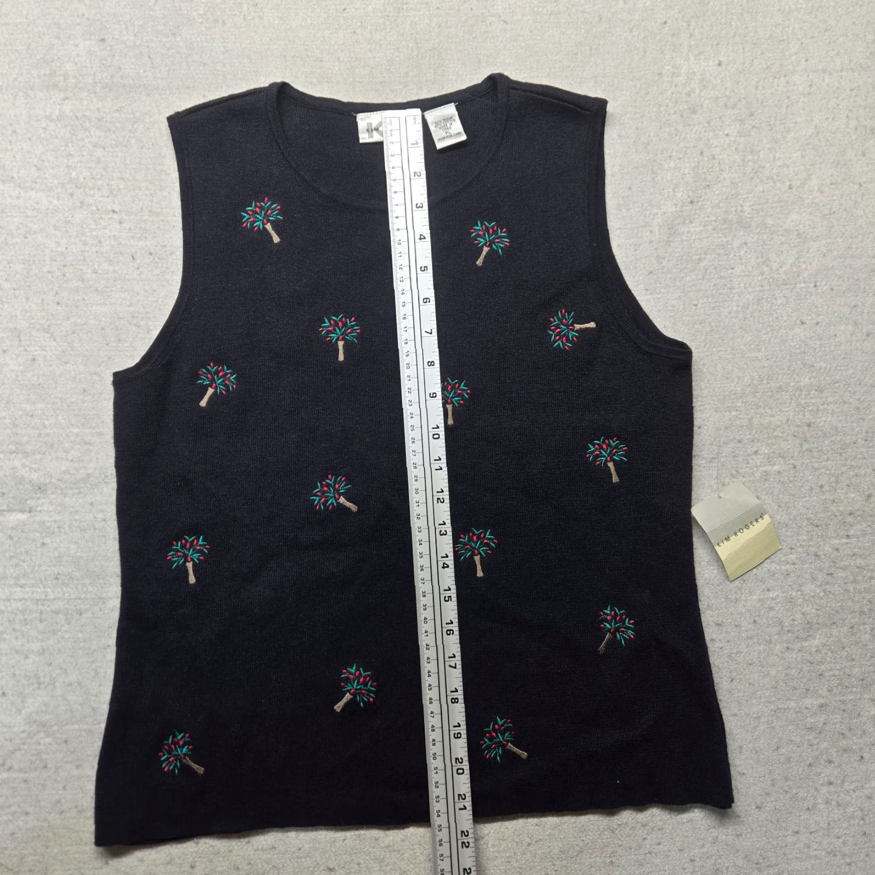 Vintage Kim Rogers Poinsettia Floral Sweater Vest Women Petite Large Black Christmas Party Size L / US 10 / IT 46 - 5 Thumbnail