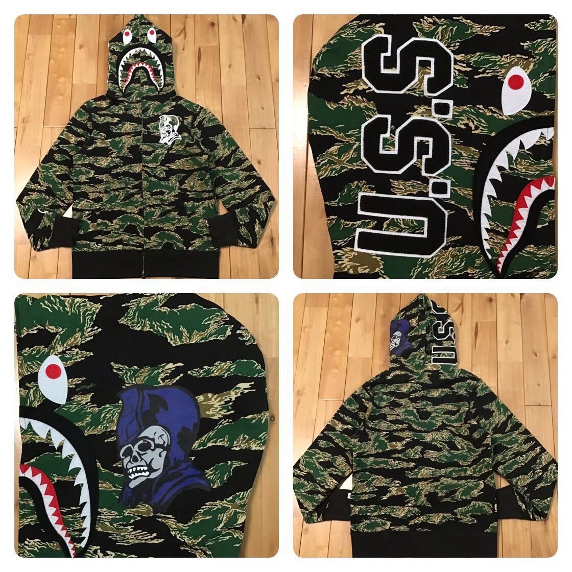 image of Ursus Bape Tiger Camo Shark Full Zip Hoodie A Bathing Ape in Green, Men's (Size Medium)