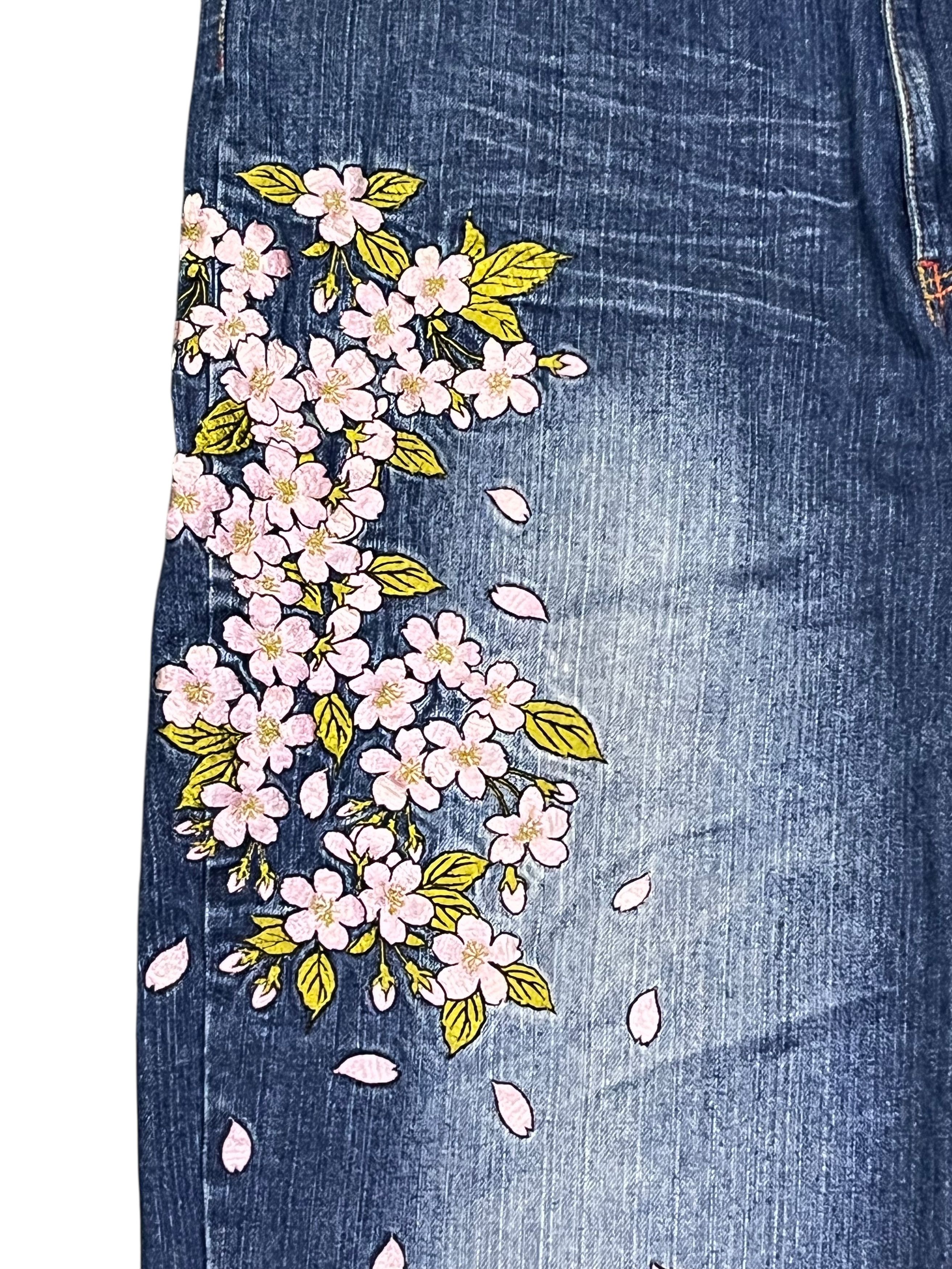Addict Clothes Japan GEISHA & SAKURA Big Embroidery Baggy Fit Karakuri Denim Jpn Size US 35 - 7 Thumbnail