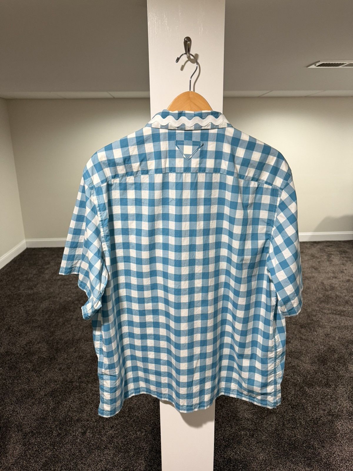 Prada PRADA x Raf SS23 Gingham Blue Plaid Stripe Button Logo Shirt Size US XL / EU 56 / 4 - 3 Thumbnail