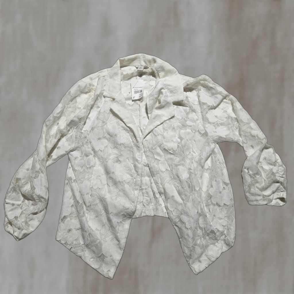 Vintage Cato Blouse Open Front Collared Cardigan Womens M White NEW Est. 1946 Size M / US 6-8 / IT 42-44 - 1 Thumbnail