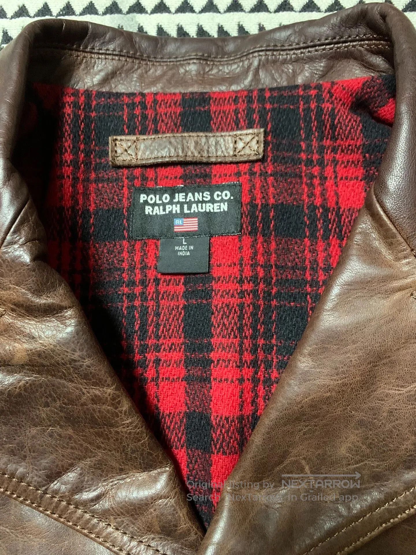 Polo Ralph Lauren brown leather POLO jacket with plaid lining. Size US L / EU 52-54 / 3 - 4 Thumbnail