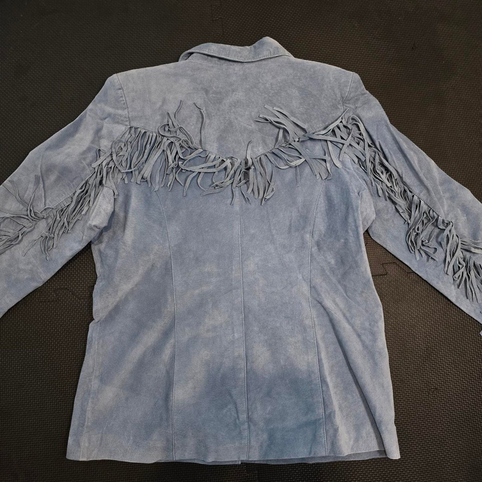 Denim & Co. Vintage 2002 NWT 100% Leather baby blue flange jacket Size L / US 10 / IT 46 - 4 Thumbnail