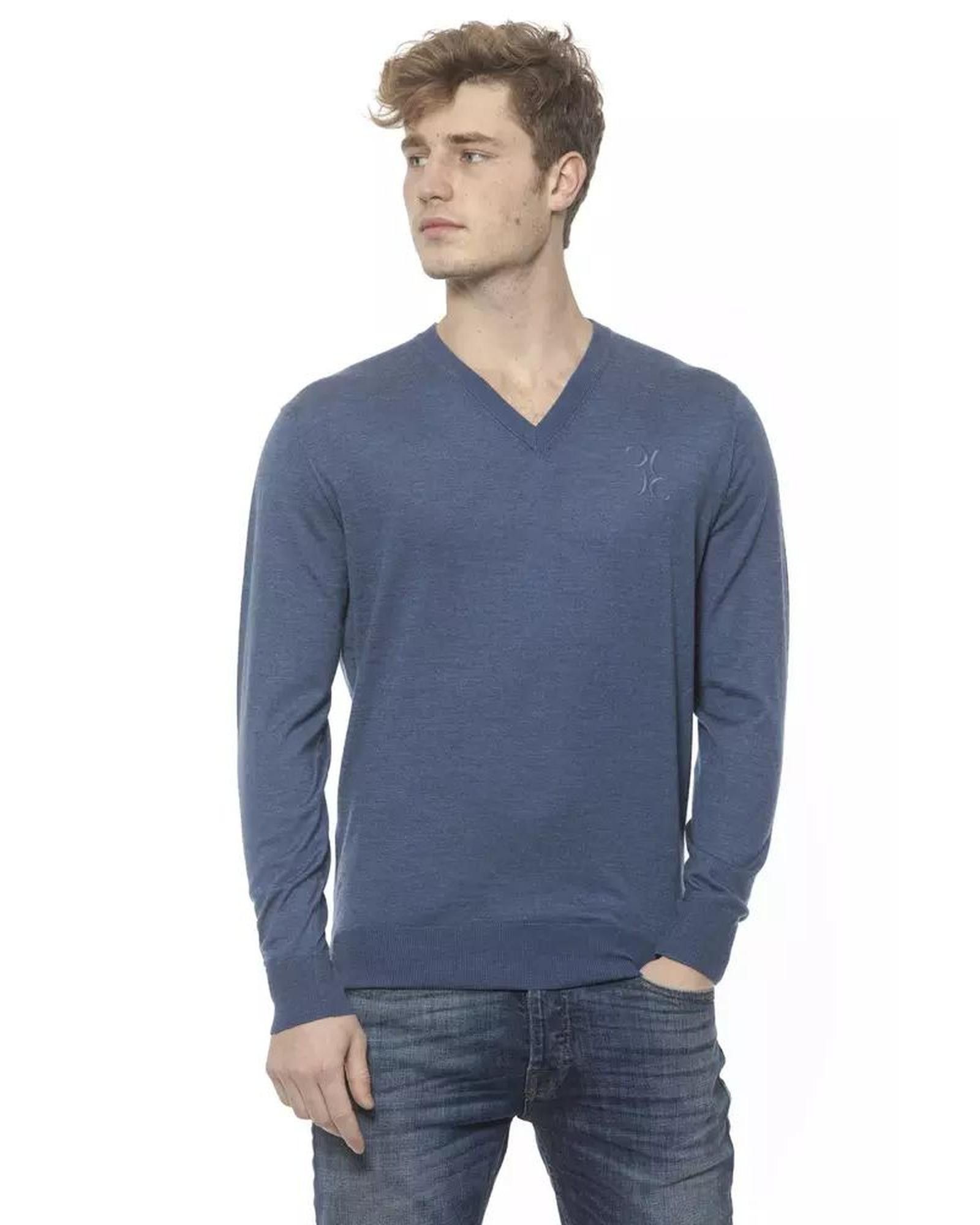 image of Billionaire Couture Embroidered V-Neck Cashmere Sweater in Blue, Men's (Size Small)