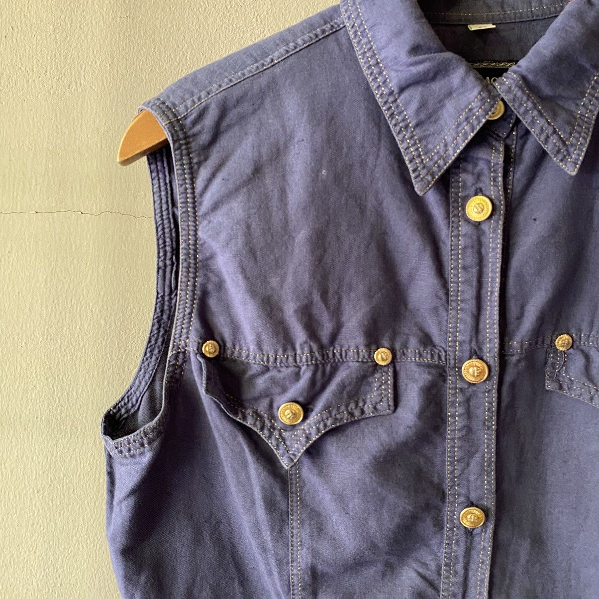 Versace VERSACE Indigo Sleeveless Denim Shirt Size M / US 6-8 / IT 42-44 - 16 Thumbnail