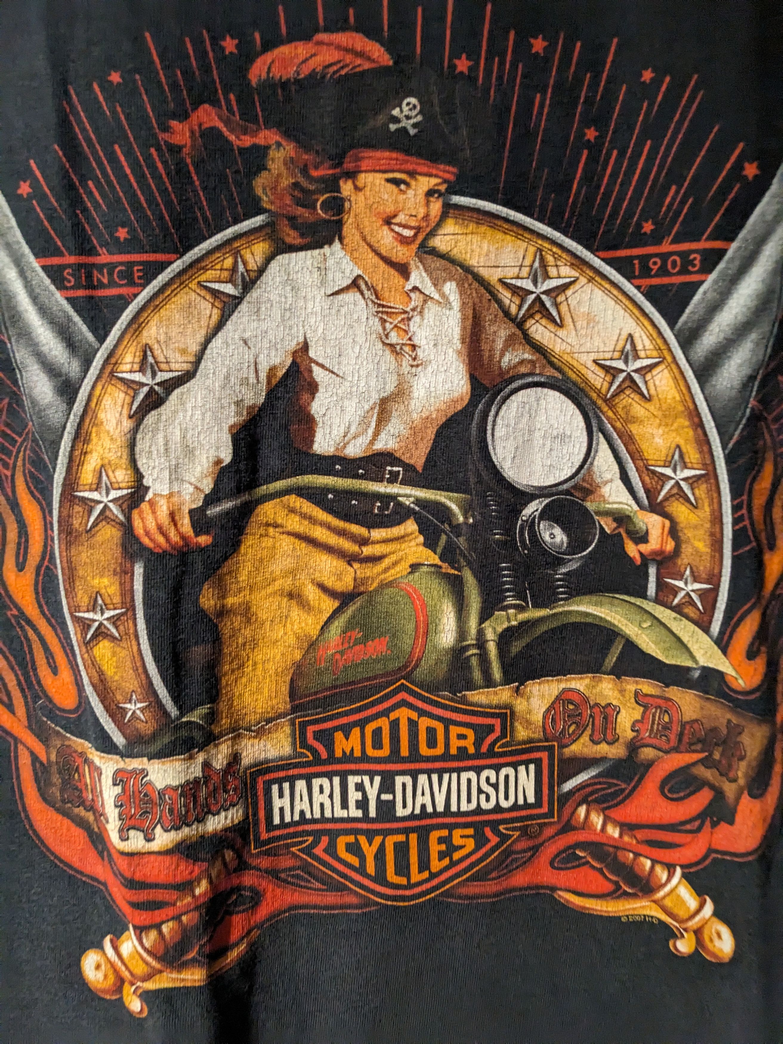 Harley Davidson × Vintage Vintage 2007 Harley Davidson Pirate Pin Up Girl T-Shirt Size US M / EU 48-50 / 2 - 2 Thumbnail