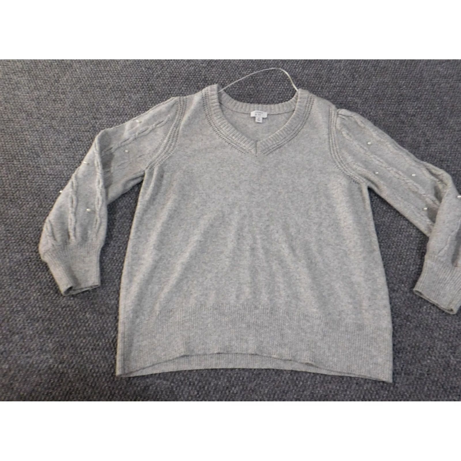 Vintage Crown & Ivy Sweater 1X Gray Beaded Cable-Knit Raglan Sleeve Pullover Womens Knit Polyester Viscose Crew Neck Casual Modern Size XL / US 12-14 / IT 48-50 - 4 Thumbnail