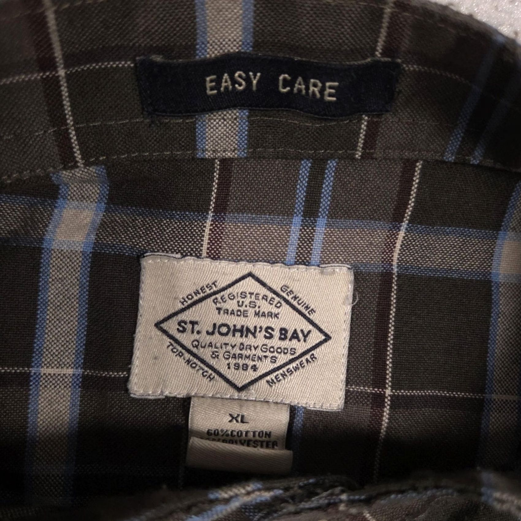 Vintage St. Johns Bay Shirt Mens XL Brown Plaid Button Front Long Sleeve Easy Care Casual Size US XL / EU 56 / 4 - 5 Thumbnail