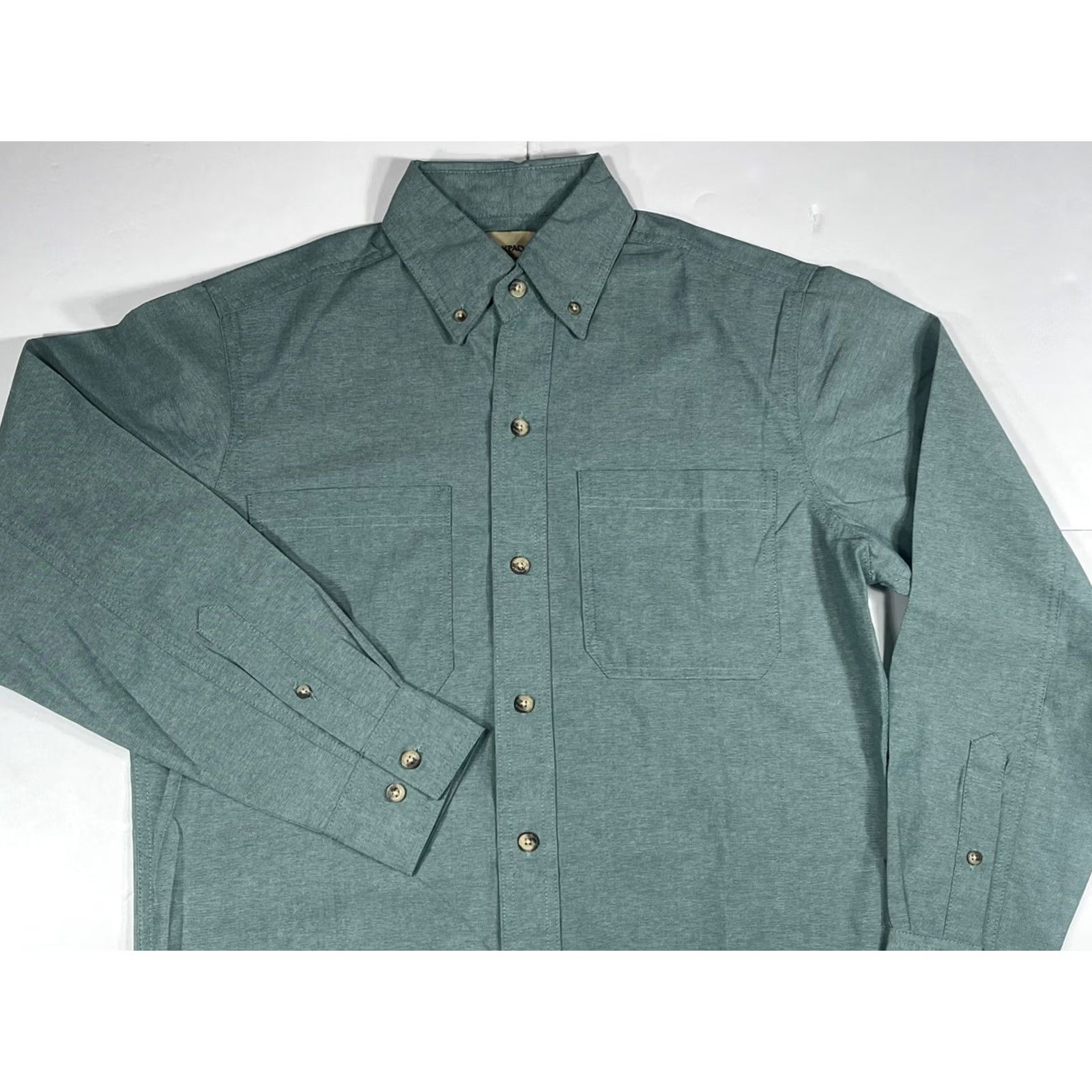 Vintage Backpacker Shirt Mens M Gray Long Sleeve Button Front Casual Solid Cotton Blend Size US M / EU 48-50 / 2 - 2 Thumbnail