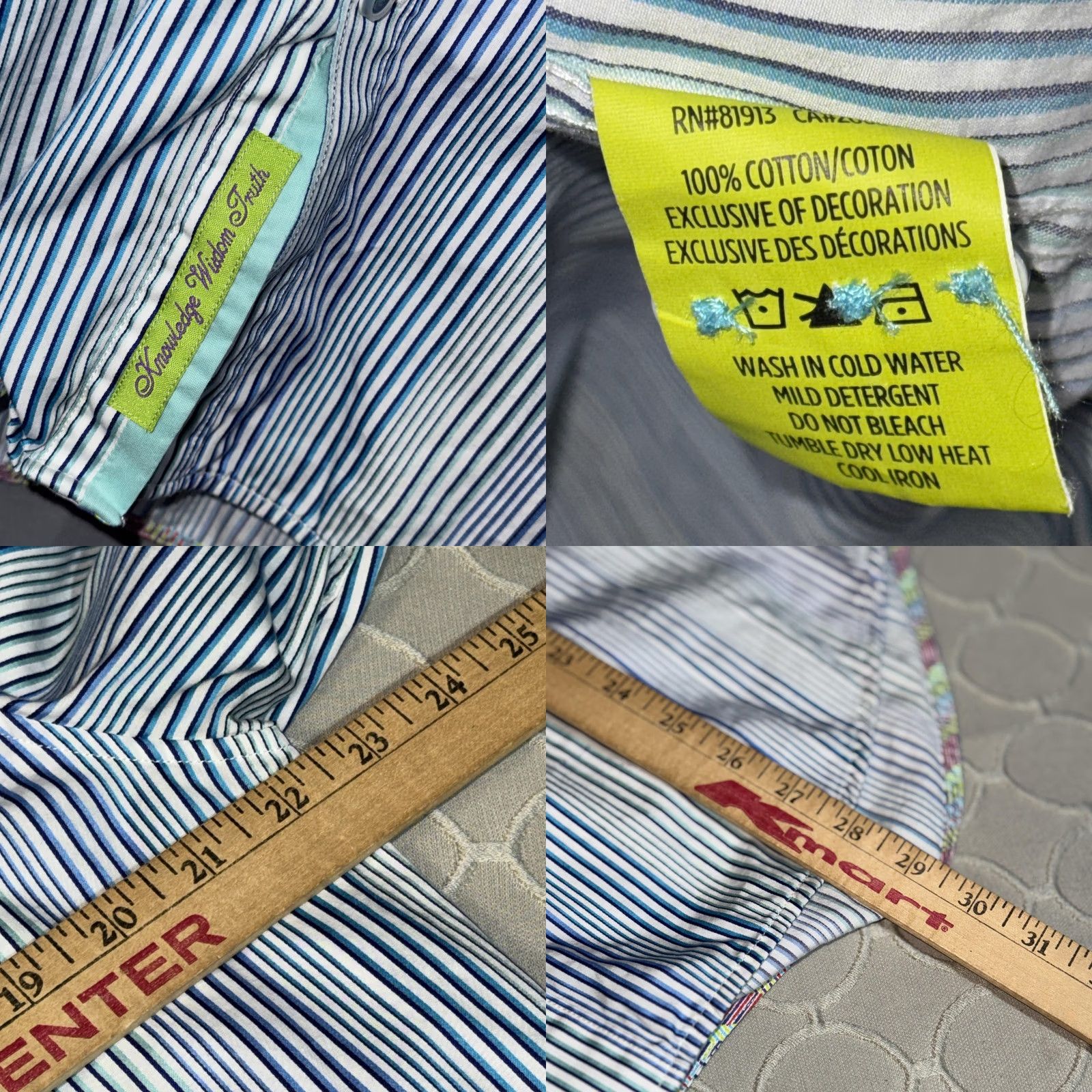 Robert Graham VINTAGE Robert Graham Shirt Mens Large Blue White Striped Tailored Fit Contrast Cuffs Size US L / EU 52-54 / 3 - 8 Thumbnail