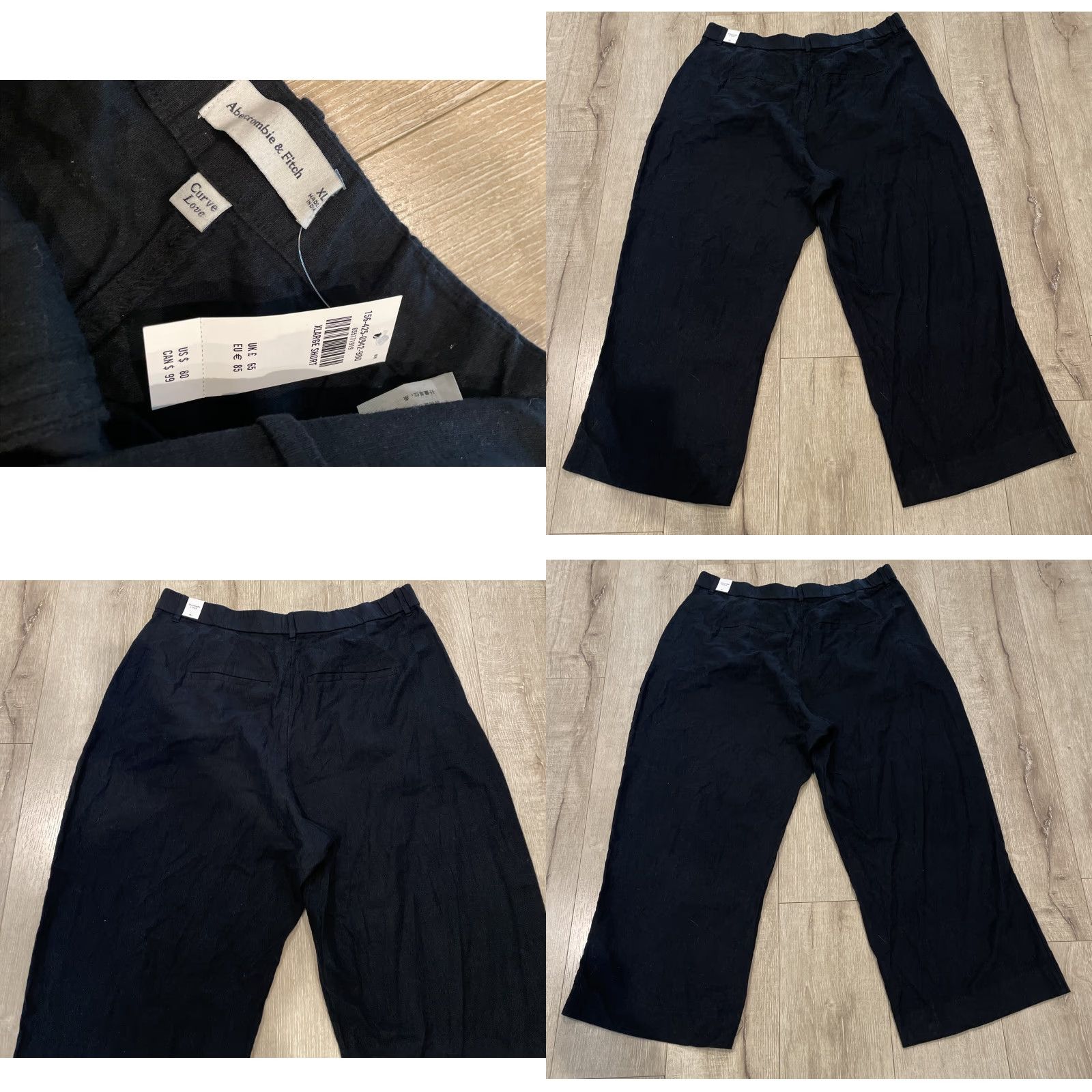 Abercrombie & Fitch Abercrombie & Fitch Womens Wide Leg Pants Black PXL Short Linen Blend Casual Size 40" / US 18 - 8 Thumbnail