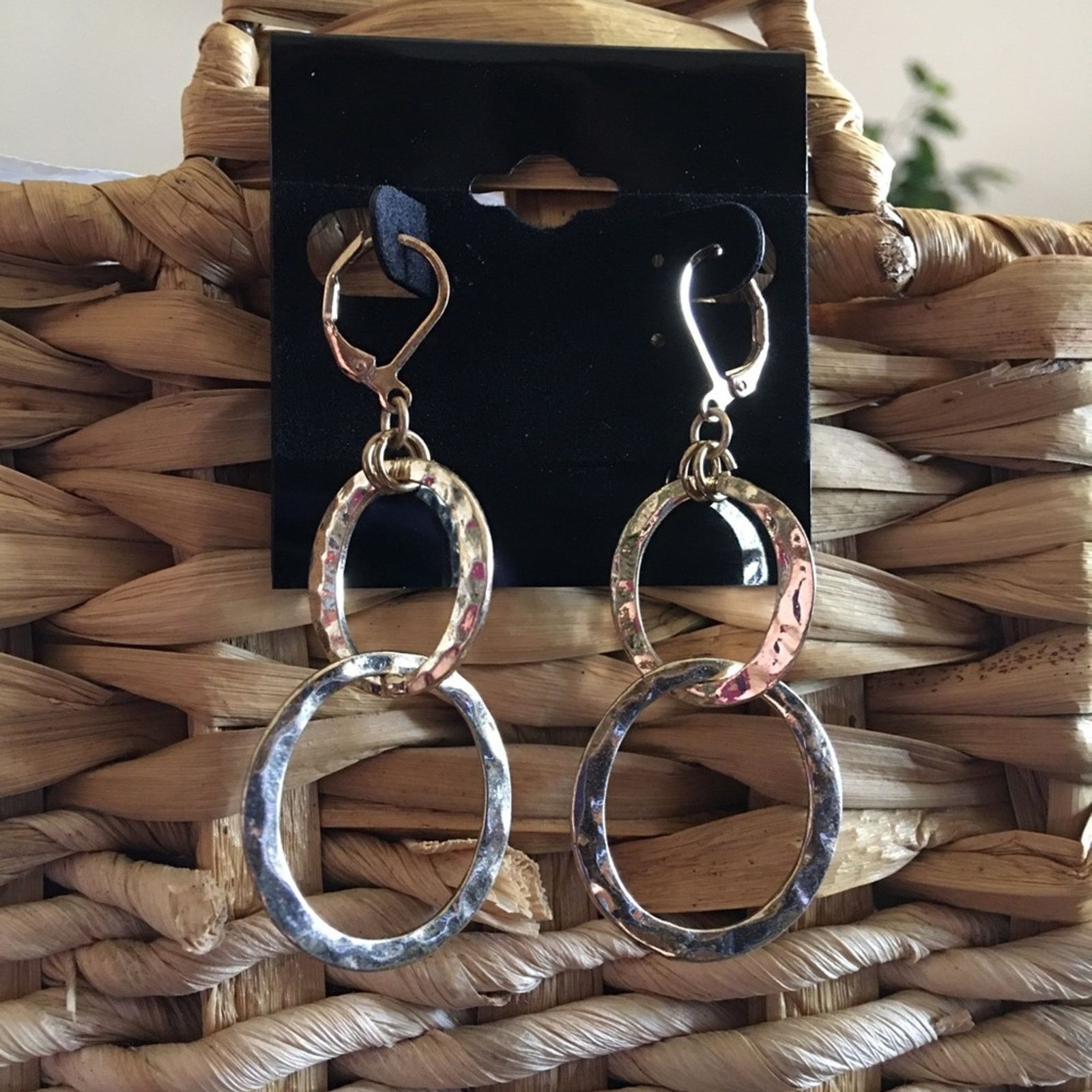 Jewelry Hammered Gold Tone Ring Lever Back Dangle Earrings, Women's