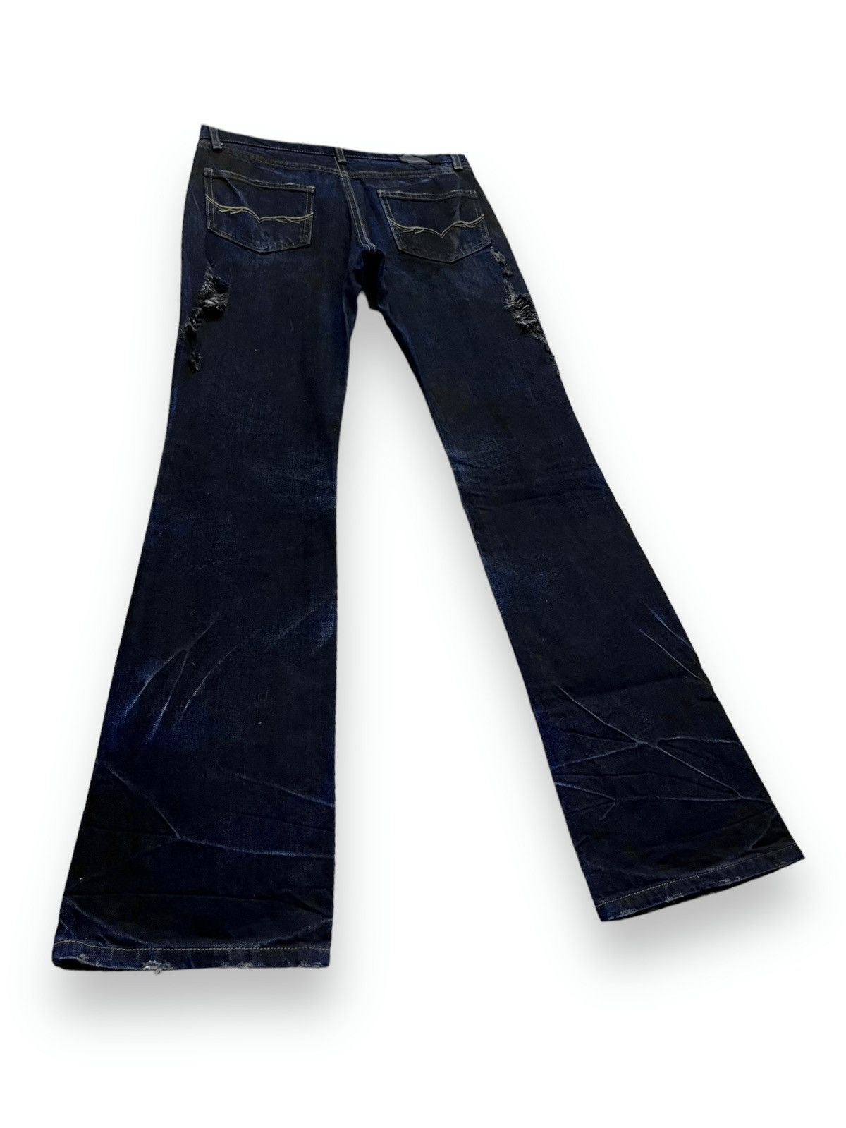 GOSTAR DE FUGA 🔥FUGA Indigo Charcoal Crash Denim Low Rise Skinny FLARE💥 Size US 29 - 7 Thumbnail
