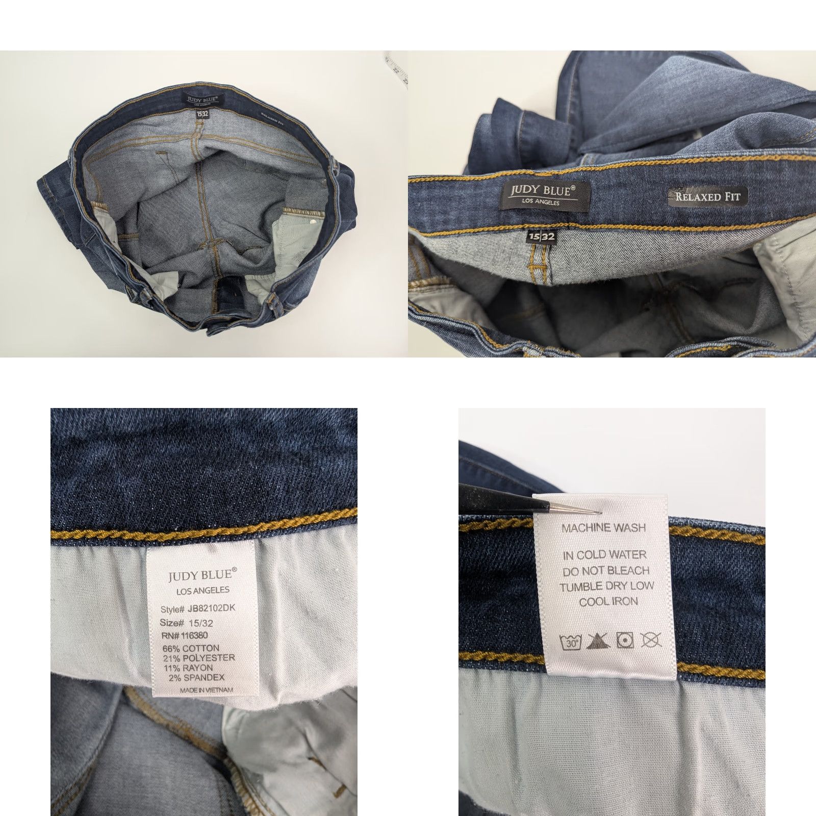 Vintage Judy Blue Jeans Women’s 15/32 Relaxed Mid Rise Straight Distressed Blue Denim 5-Pocket JB82102DK Size 36" / US 14 / IT 50 - 8 Thumbnail