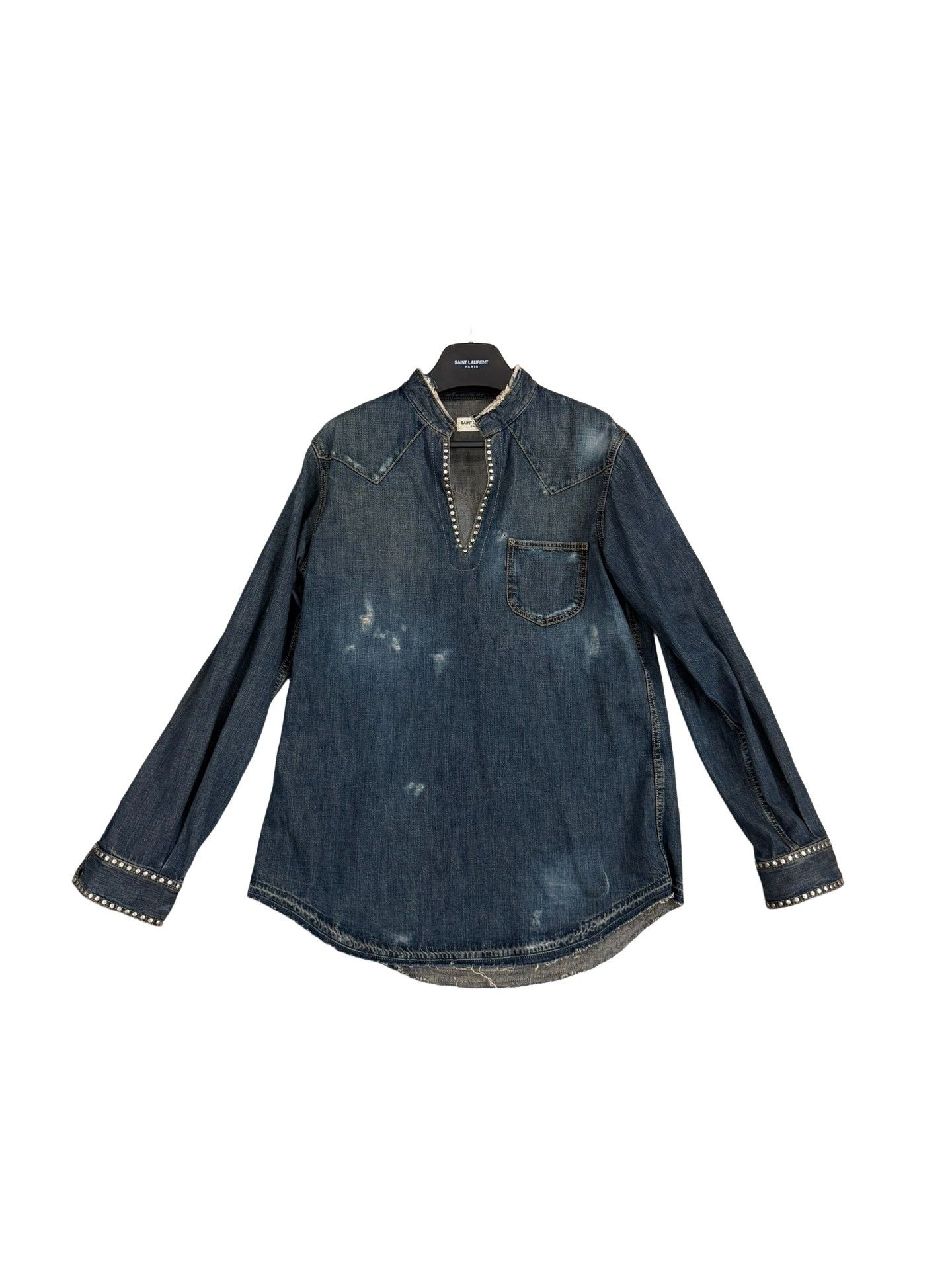 Saint Laurent Paris Saint Laurent Studded Distressed Denim Shirt XL Size US XL / EU 56 / 4 - 1 Thumbnail