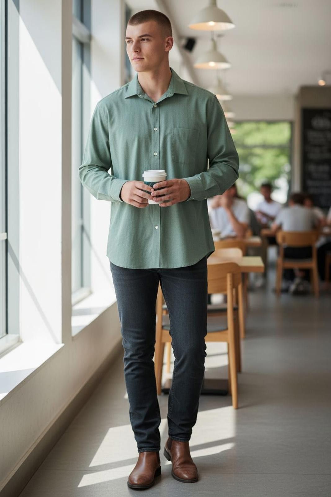 Croft & Barrow Croft & Barrow Men's Long Sleeve Casual Shirt in Light Green Size 38R - 1 Thumbnail