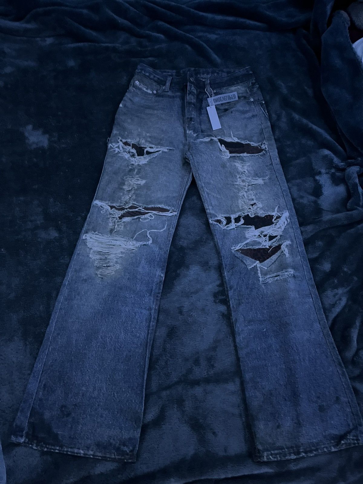 Japanese Brand Undeveloped “Wideboy distress print denim” Size US 31 - 1 Thumbnail