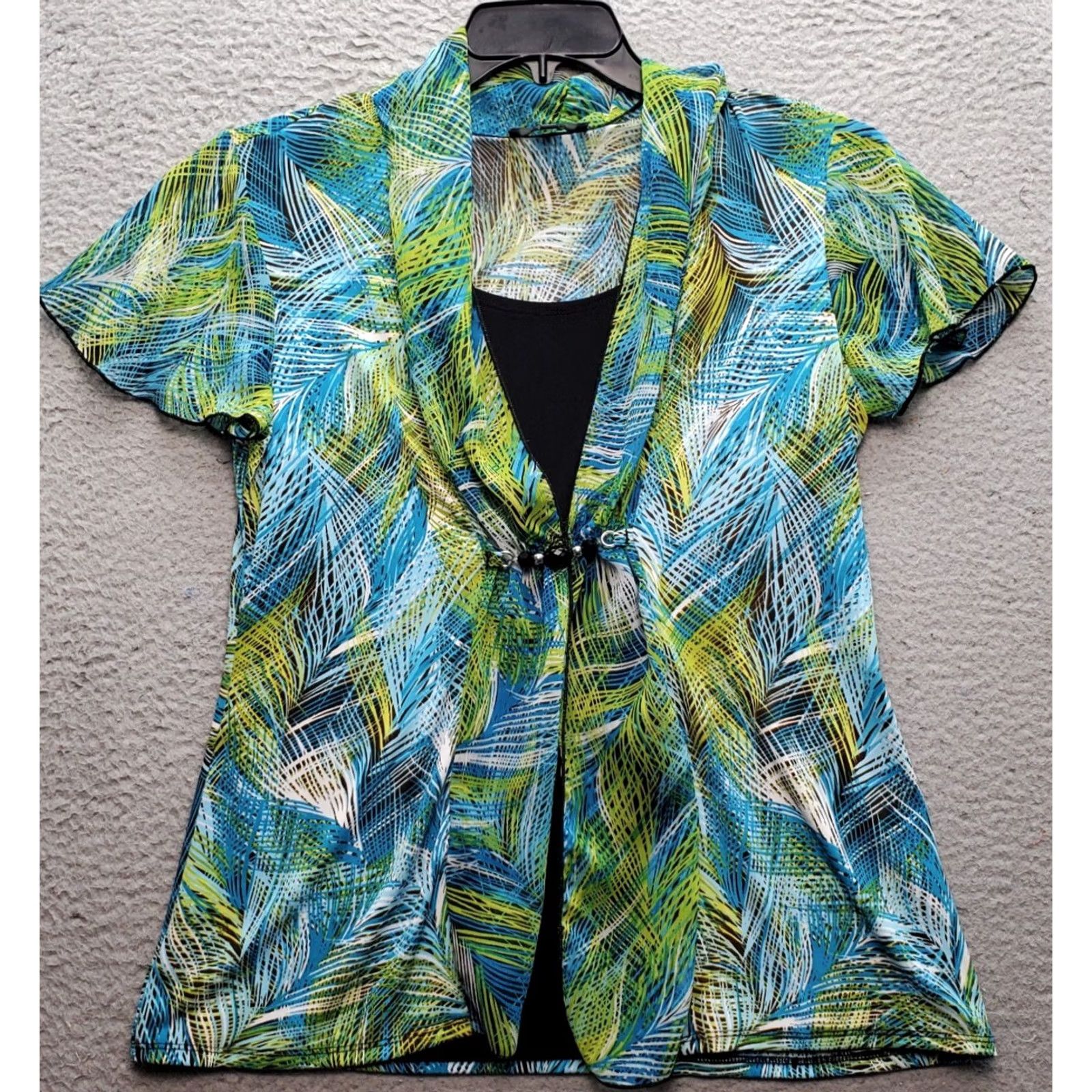 Element Elementz Blouse Top Womens Multicolor Tropical Print Cap Sleeve V-Neck Beaded Size M / US 6-8 / IT 42-44 - 2 Thumbnail