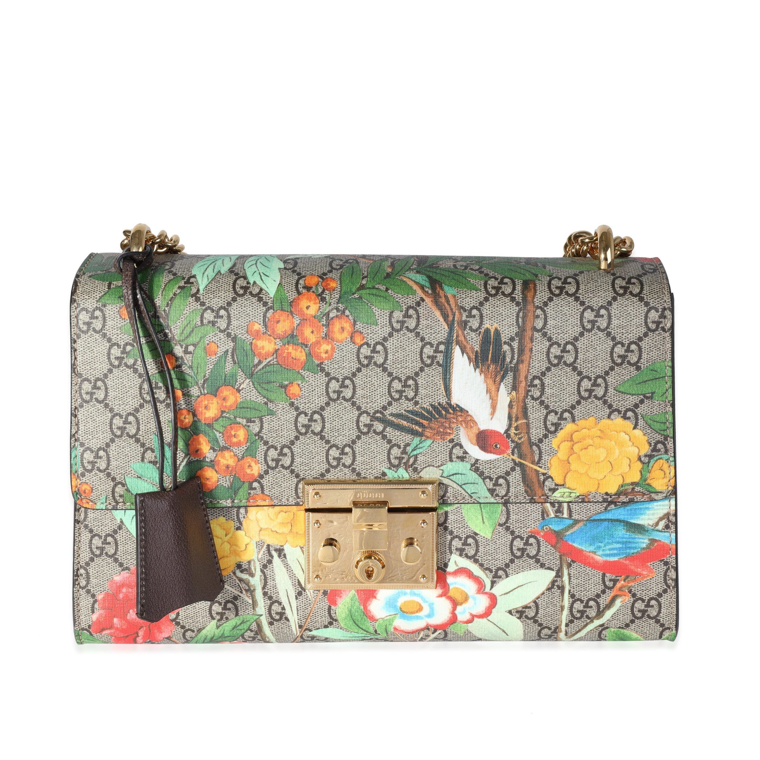 Gucci Beige Multicolore Coated Canvas Tian Padlock Medium Shoulder Bag