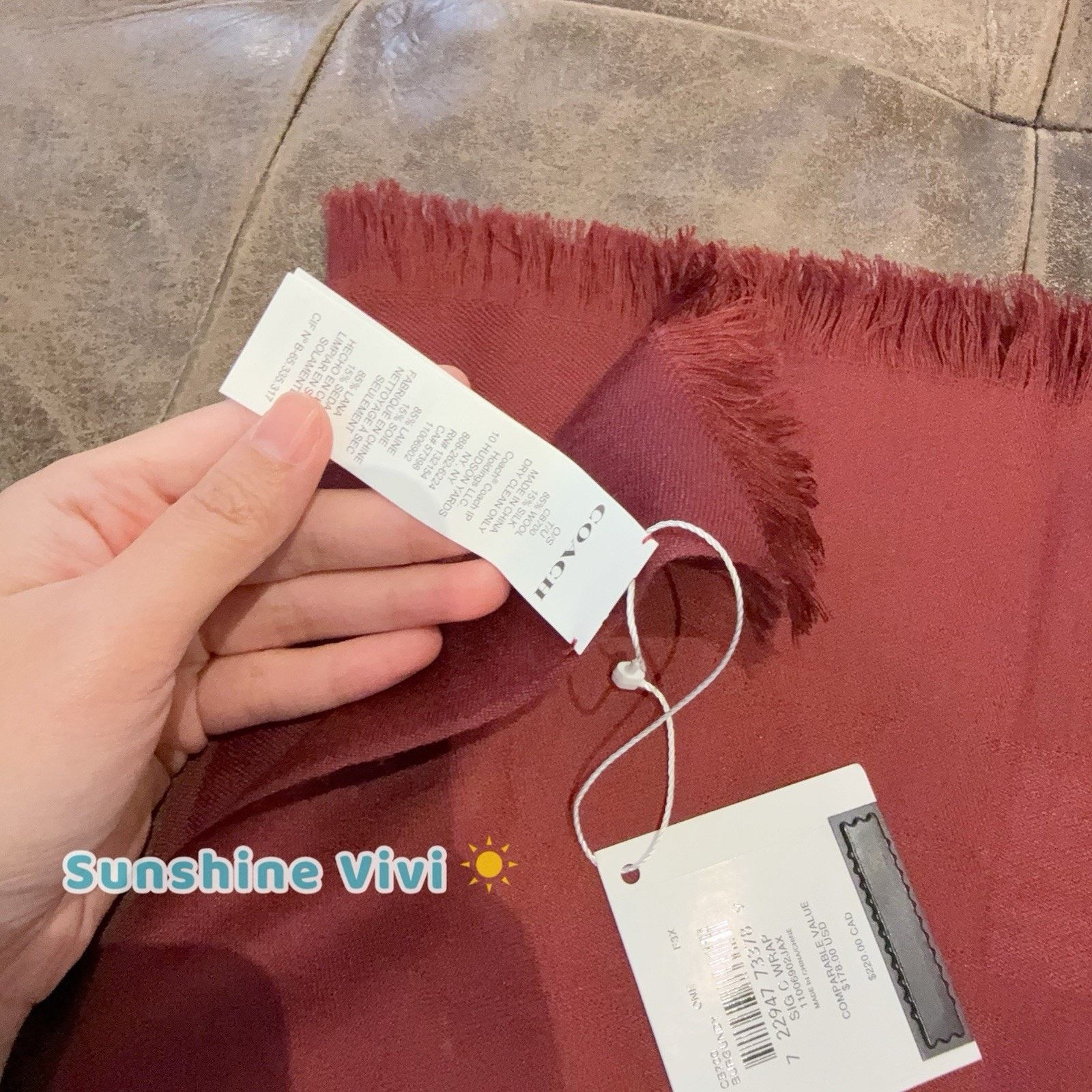 Coach NWT Coach Women's Signature Wrap Fringe Scarf CB700 Burgundy Size ONE SIZE - 3 Thumbnail