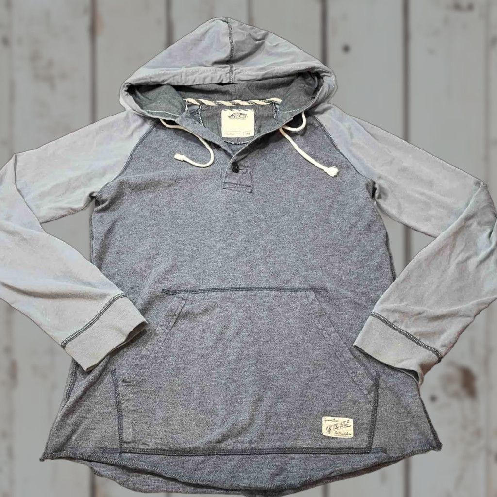Vans VANS Off The Wall Hooded Pullover Shirt Mens Medium Gray Knit Button Neck Henley Crew Neck Long Sleeve 2 Tone 90s Skate Surfer Pocket Size US M / EU 48-50 / 2 - 1 Thumbnail