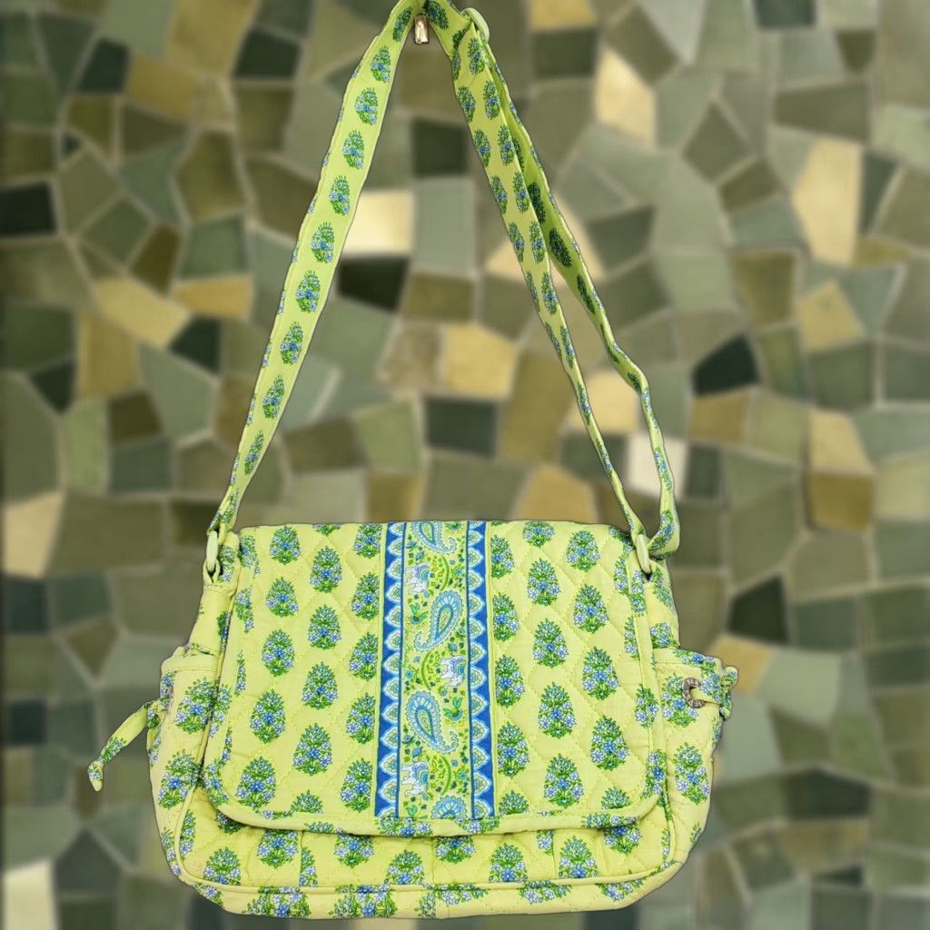 Vera Bradley Messenger Bag Yellow Blue Floral Paisley Elephant Print Women's Medium