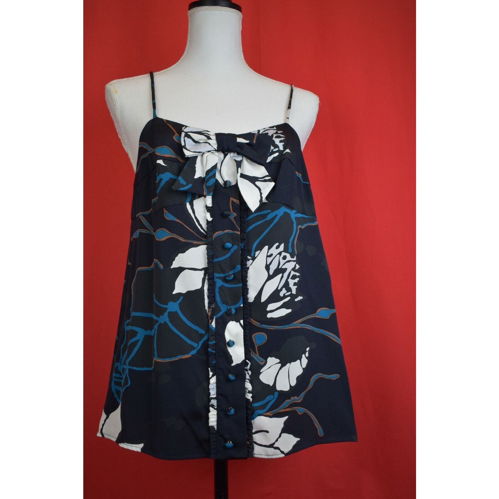 RED Valentino RED VALENTINO FLORAL MULTICOLOR SILK SLEEVELES BOW BLOUSE 46 Size L / US 10 / IT 46 - 2 Thumbnail