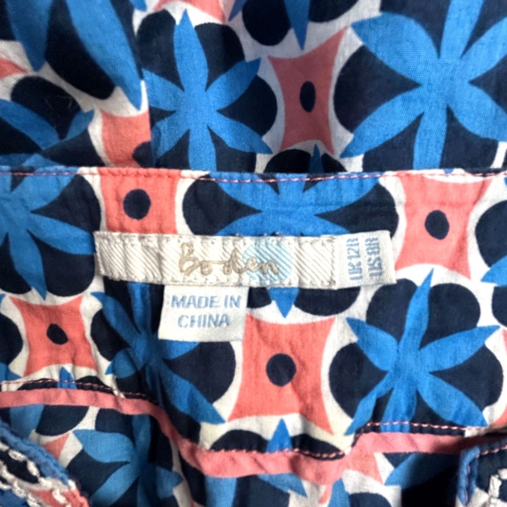 Boden Boden Womens Blue Orange Floral Medallion Geometric Split Neck 3/4 Sleeve Top 8R Size M / US 6-8 / IT 42-44 - 3 Thumbnail