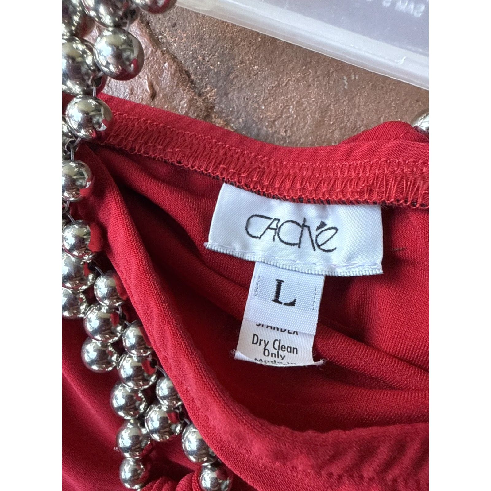 Vintage VINTAGE Cache Blouse Cocktail Mini Dress Women L Red Beaded Straps Scraps: NWT Size L / US 10 / IT 46 - 4 Thumbnail