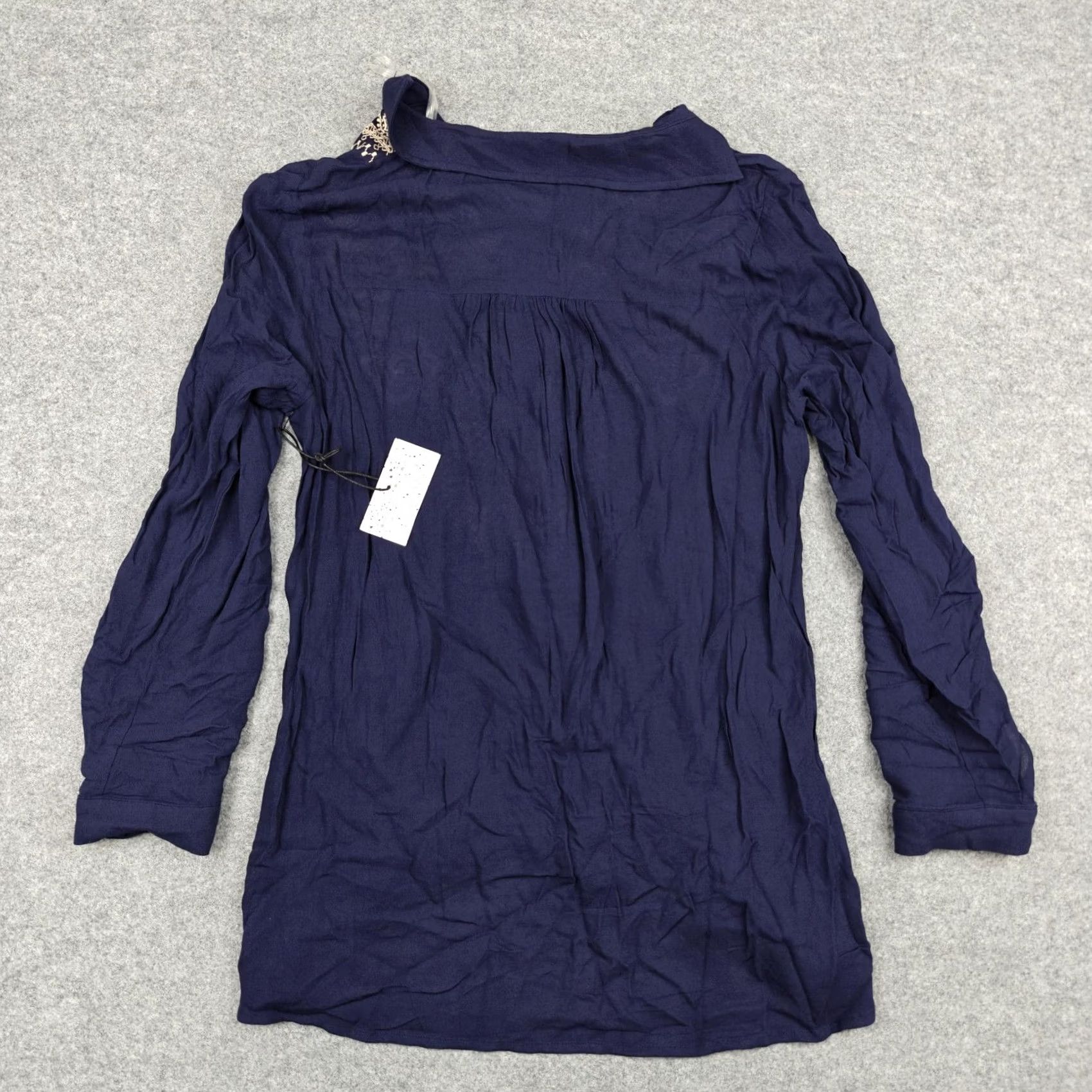 Vintage Andree By Unit Blouse Womens M Navy Embroidered Boho Tunic Top Long Sleeve Size M / US 6-8 / IT 42-44 - 4 Thumbnail