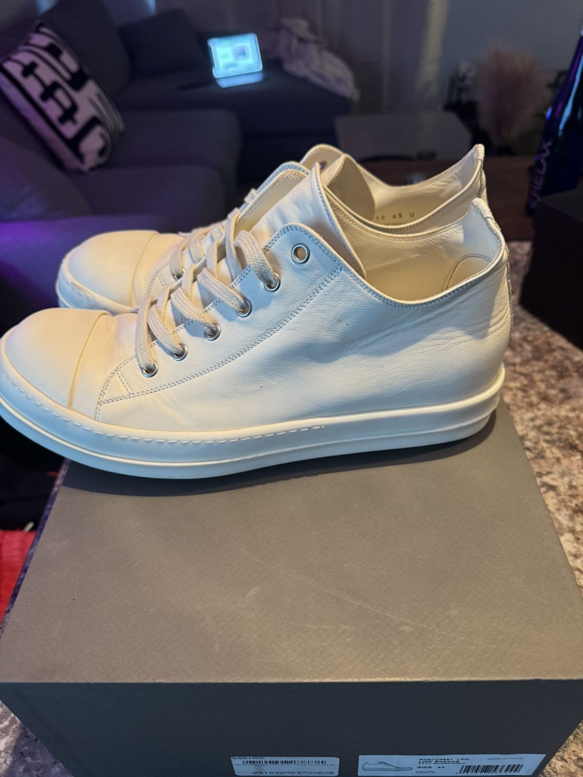 Rick Owens Low Top White Leather Rick Owen Size US 10 / EU 43 - 3 Thumbnail