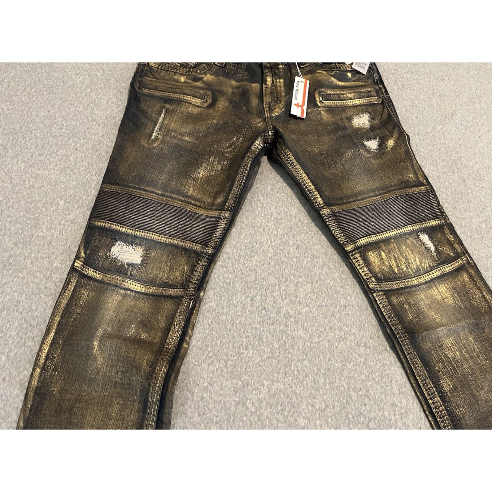 Vintage VINTAGE Rock Revival Jeans Distressed Biker Mens 40x34 Gold NWT Size US 40 / EU 56 - 7 Thumbnail