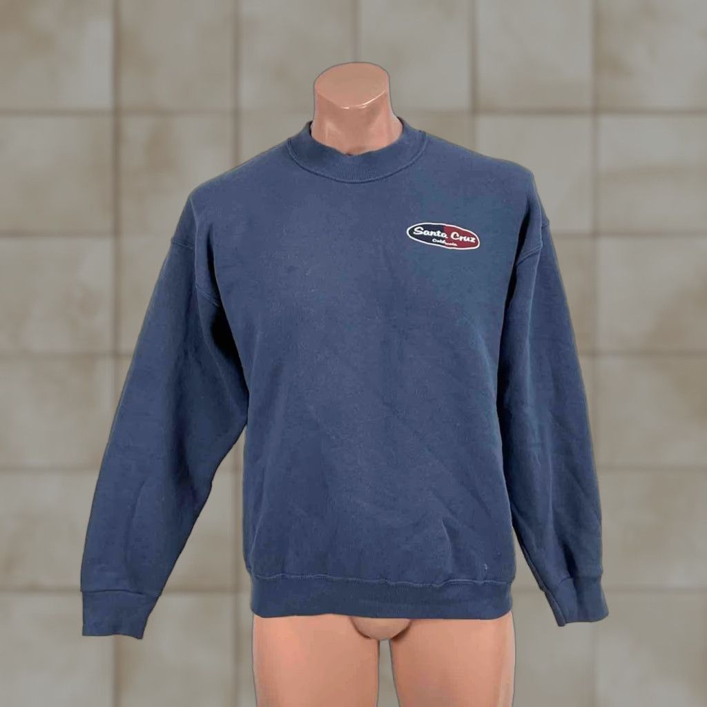 Vintage Santa Cruz Beach California Crew Neck Sweatshirt Large Blue Puffy Print Mens