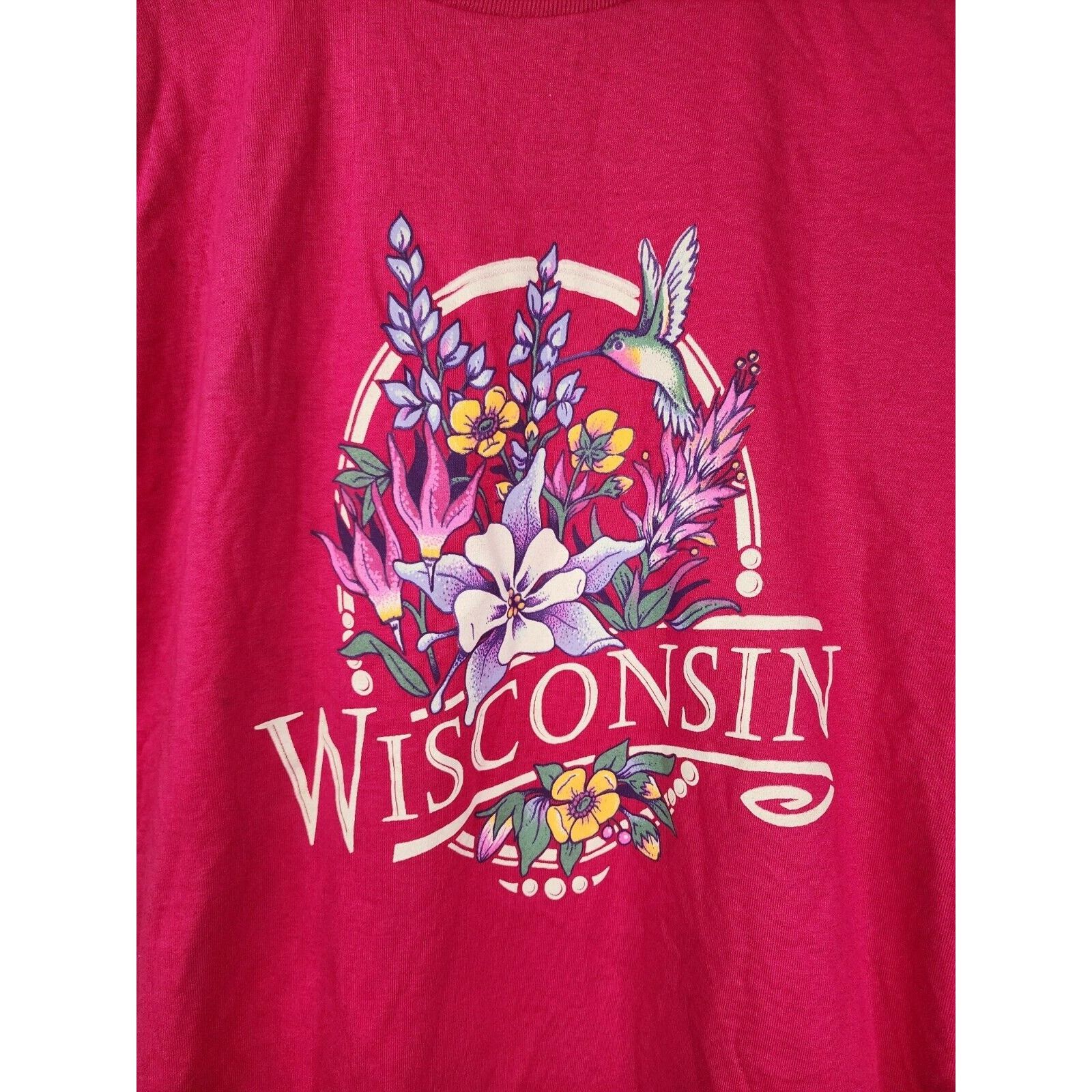 Jerzees Vintage Wisconsin Shirt WI Pink Flower Nature Tee 90s Medium Size US M / EU 48-50 / 2 - 2 Thumbnail