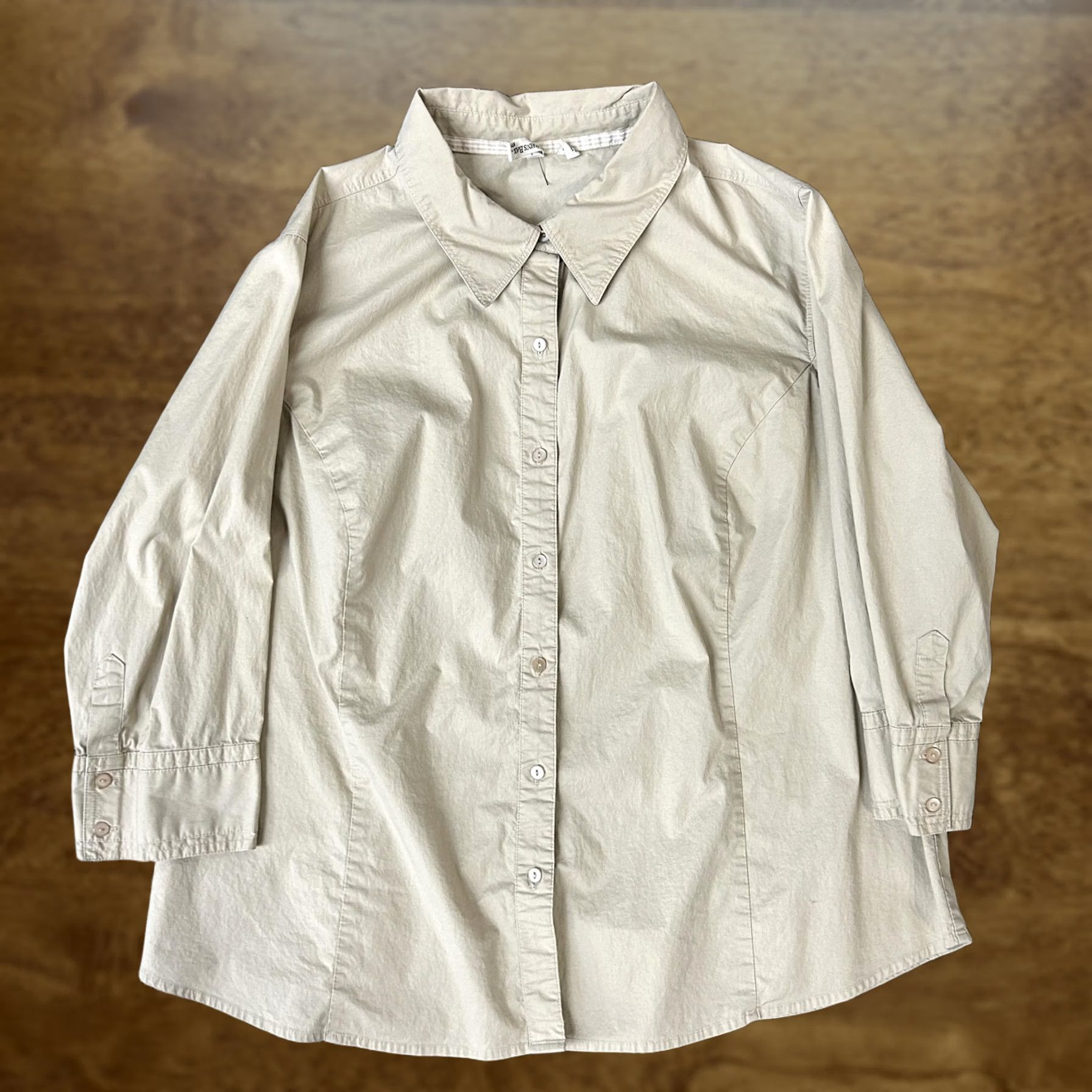 Vintage VINTAGE? No — St. Johns Bay Shirt Womens 1X Tan Khaki Stretch Button Front Collared Blouse Size XL / US 12-14 / IT 48-50 - 1 Thumbnail