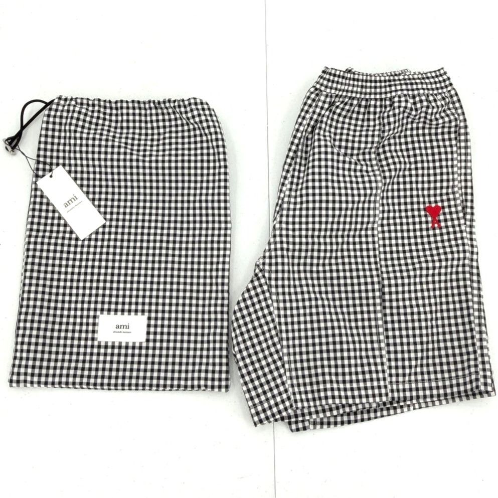 AMI NWT AMI Men's Gingham Small Heart Black/Noir Swim Shorts Size US 29 - 1 Thumbnail