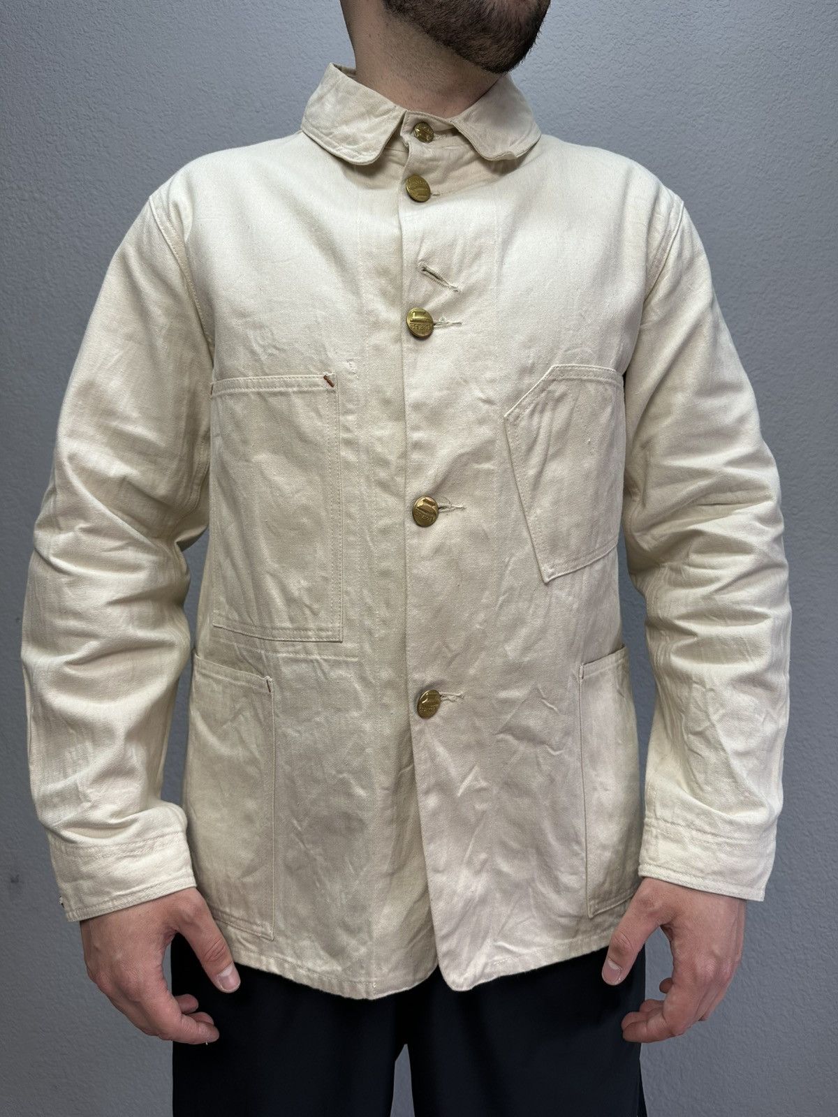 At Last & Co Vintage At Last & Co Japanese Denim Jacket Ivory Butcher Size US L / EU 52-54 / 3 - 1 Thumbnail