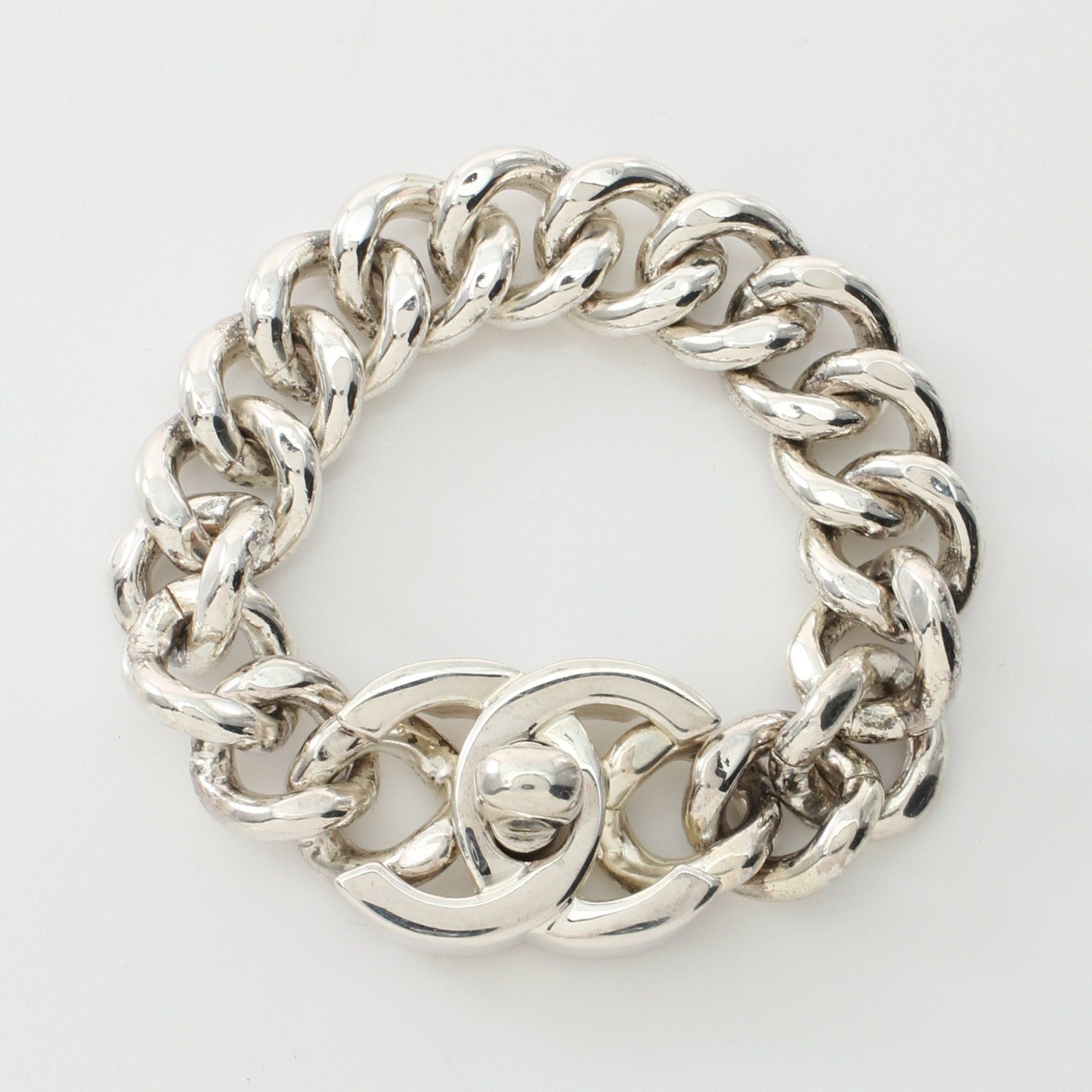 image of Chanel Coco Mark Turn Lock Bracelet Silver 96P, Women's