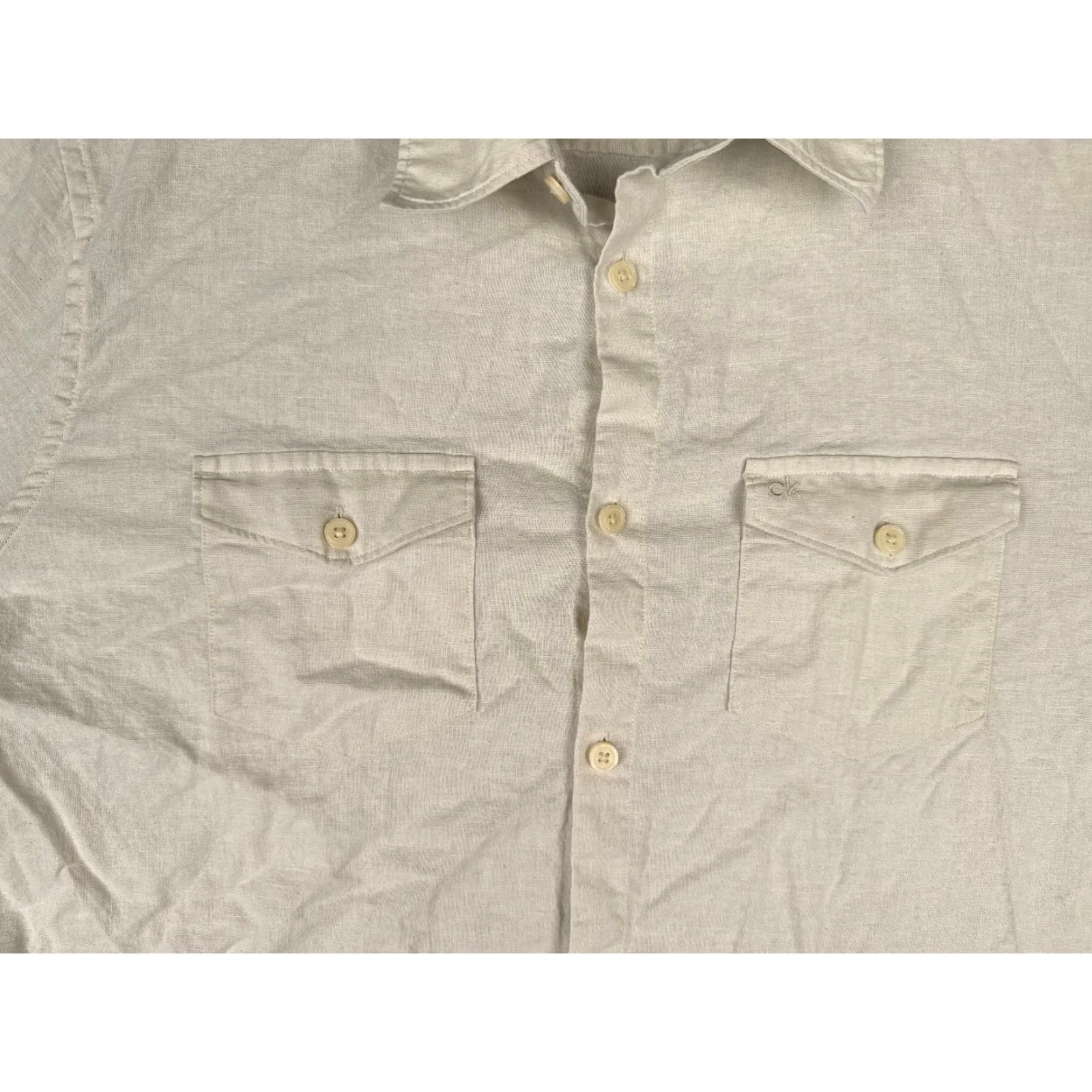 Calvin Klein VINTAGECalvin Klein Shirt Men Large Beige Cotton Blend Button Pocket Long Sleeve READ Size US L / EU 52-54 / 3 - 6 Thumbnail