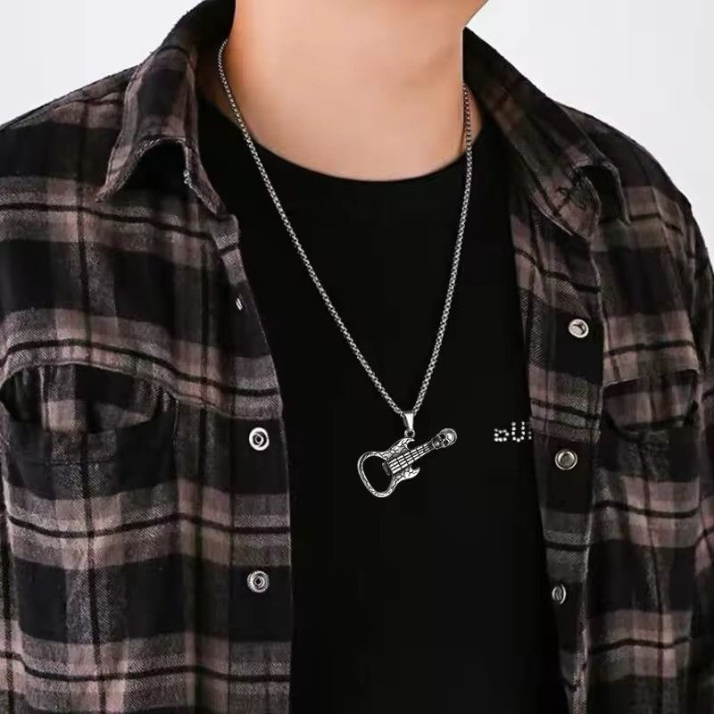 Jewelry skull guitar bottle opener titanium steel pendant necklace Size ONE SIZE - 4 Thumbnail