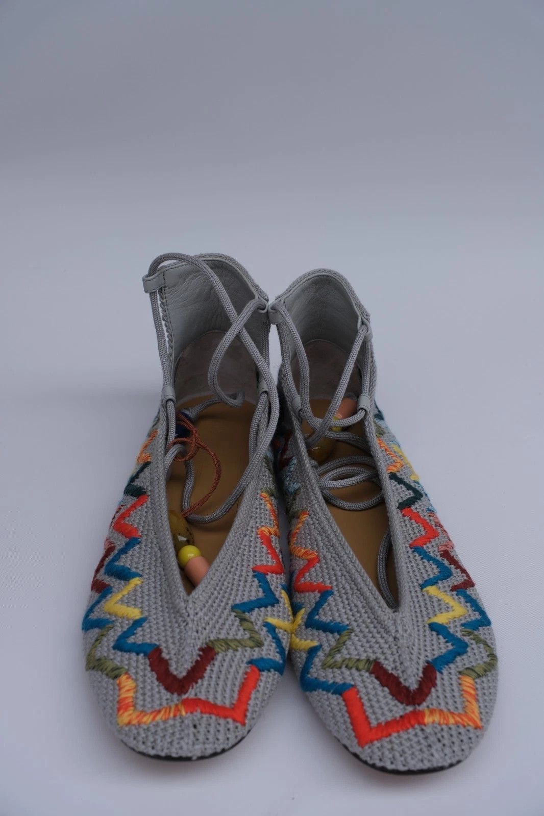 Loro Piana Loro Piana Embroidered Cloth Lace-Up Flats UK7 / US10 / EU40 Size US 10 / IT 40 - 2 Thumbnail