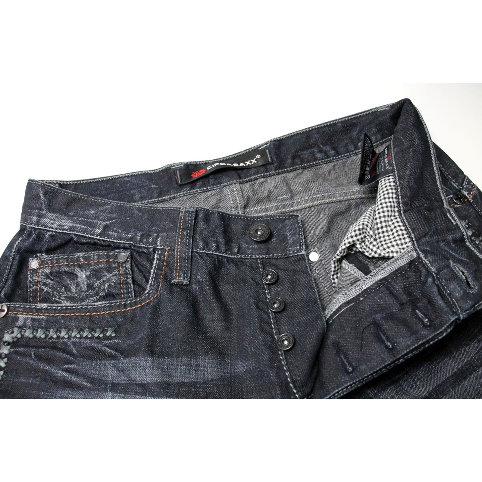 Vintage CIPO & Baxx Jeans Men's W31/L34 Blue Distressed Whiskers Faded Embroidered Jeans Size US 31 - 4 Thumbnail