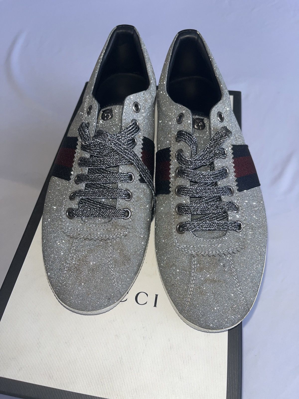 Gucci Gucci Men’s Bambi Web silver sneakers Size US 10 / EU 43 - 6 Thumbnail