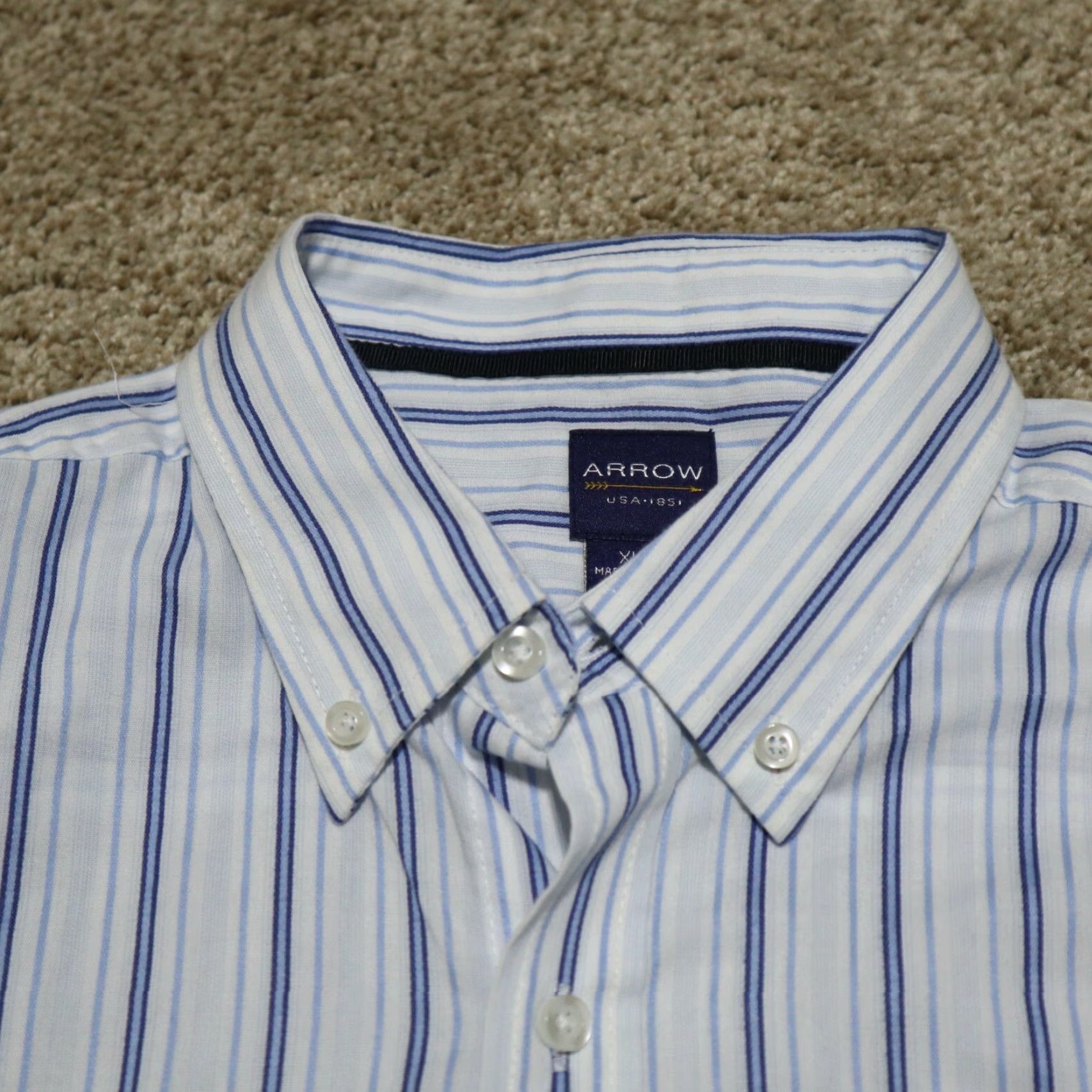 Arrow Arrow Shirt Dress Shirt Button-Down Collar XL 18 Blue Striped Men Size US XL / EU 56 / 4 - 3 Thumbnail