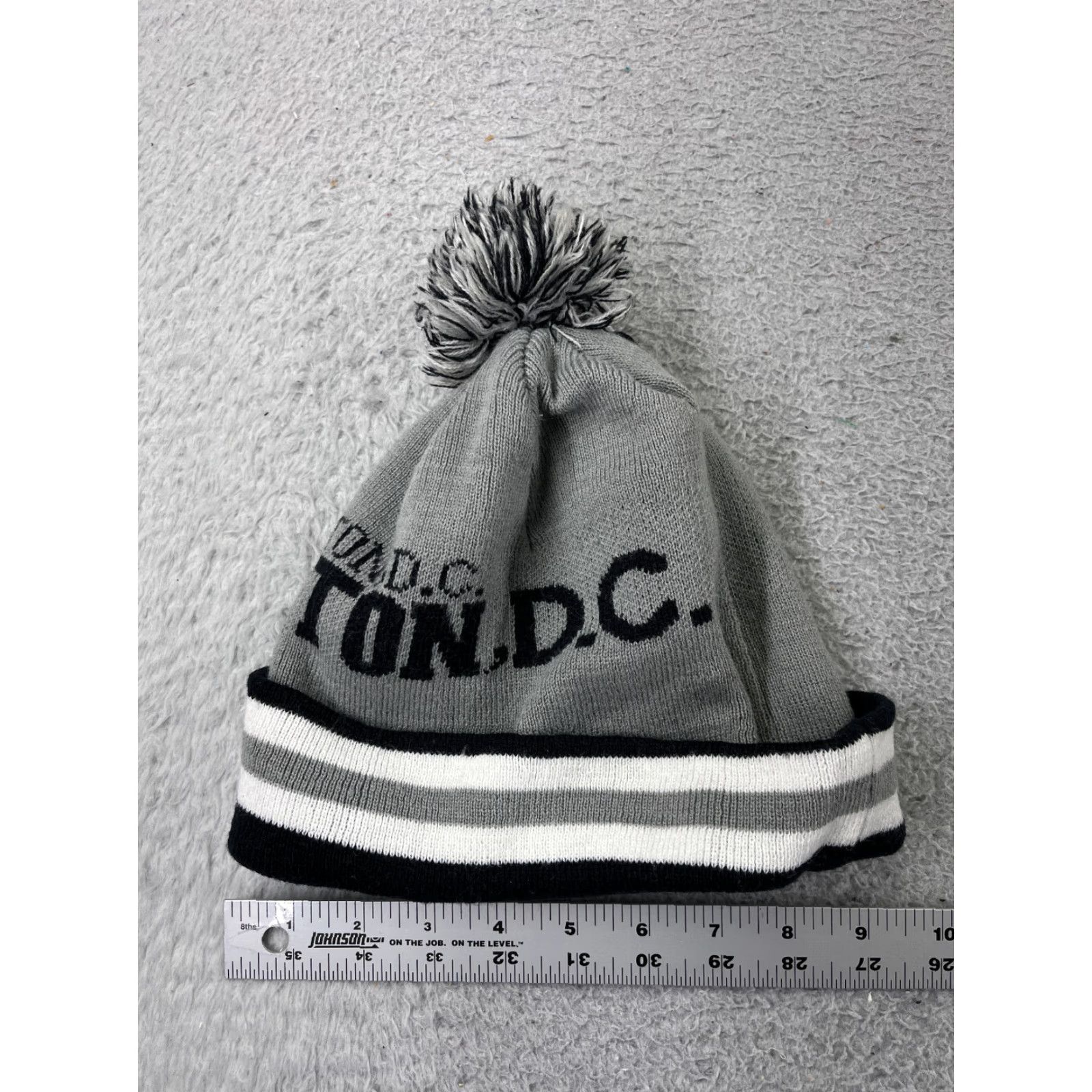 Vintage Washington DC Beanie Toque Unbranded Knit Acrylic Adult One Size Gray Stripe Pom Hat Mens Size ONE SIZE - 4 Thumbnail