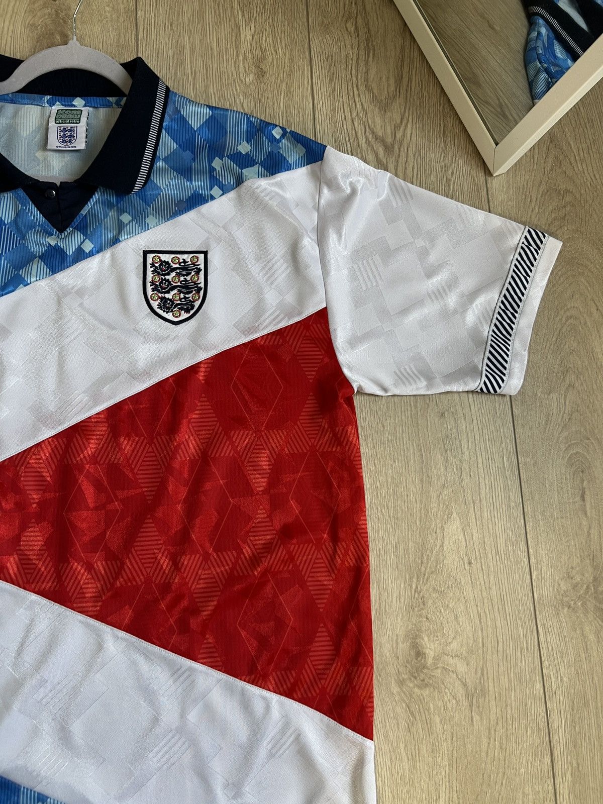 Vintage Vintage 90s England Score Draw Red White Blue Jersey Size US XXL / EU 58 / 5 - 2 Thumbnail