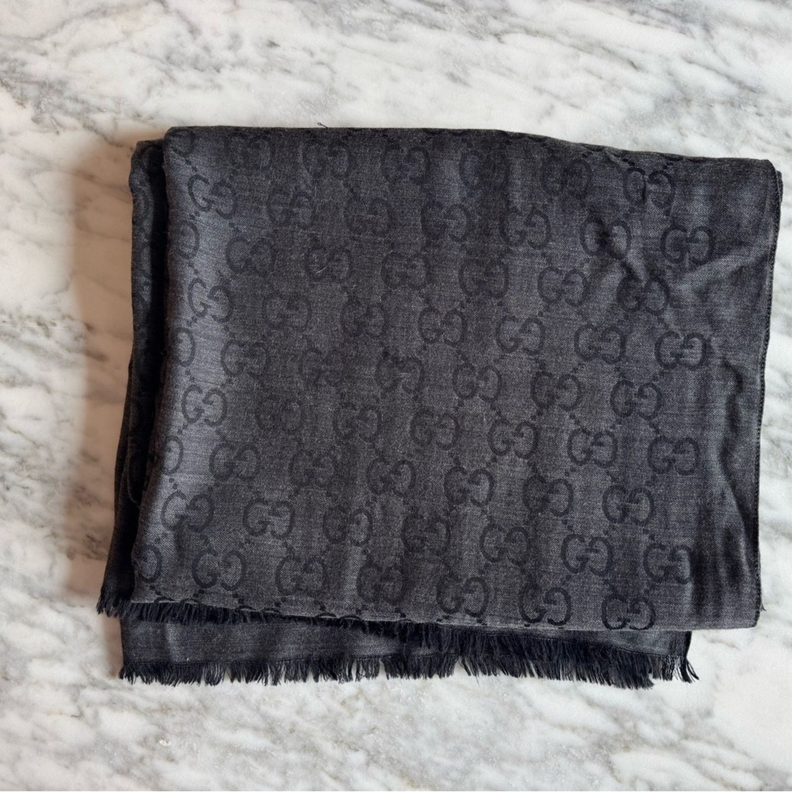 Gucci Men’s Gucci Black Jacquard Wool Silk Scarf Size ONE SIZE - 2 Thumbnail