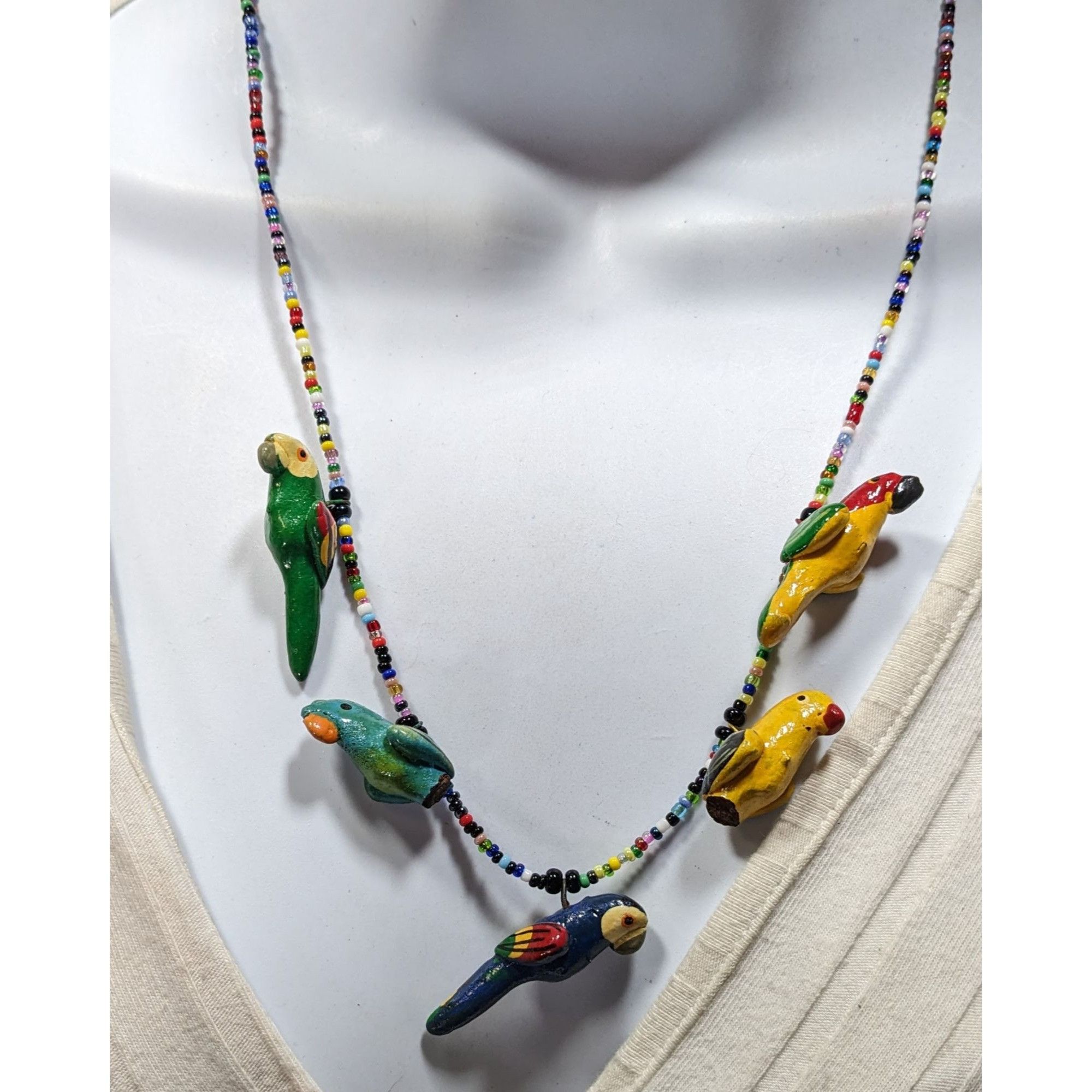 Handmade Handcrafted Parrot Necklace With Colorful Beads & Ceramic Bi Size ONE SIZE - 4 Thumbnail
