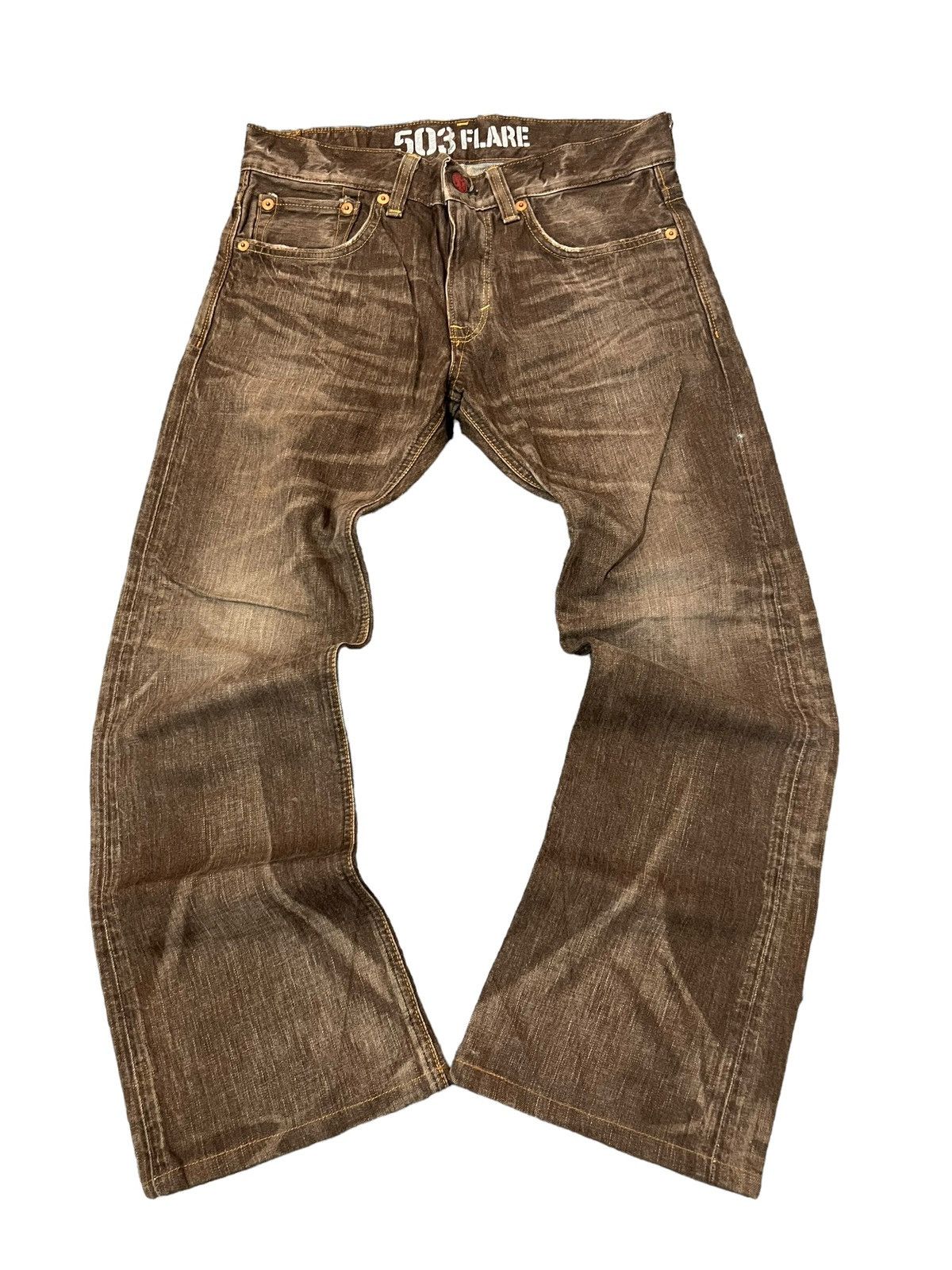 Pre-owned If Six Was Nine X Tornado Mart Edwin Mud Wash Flared Denim Jeans In Brown Tan